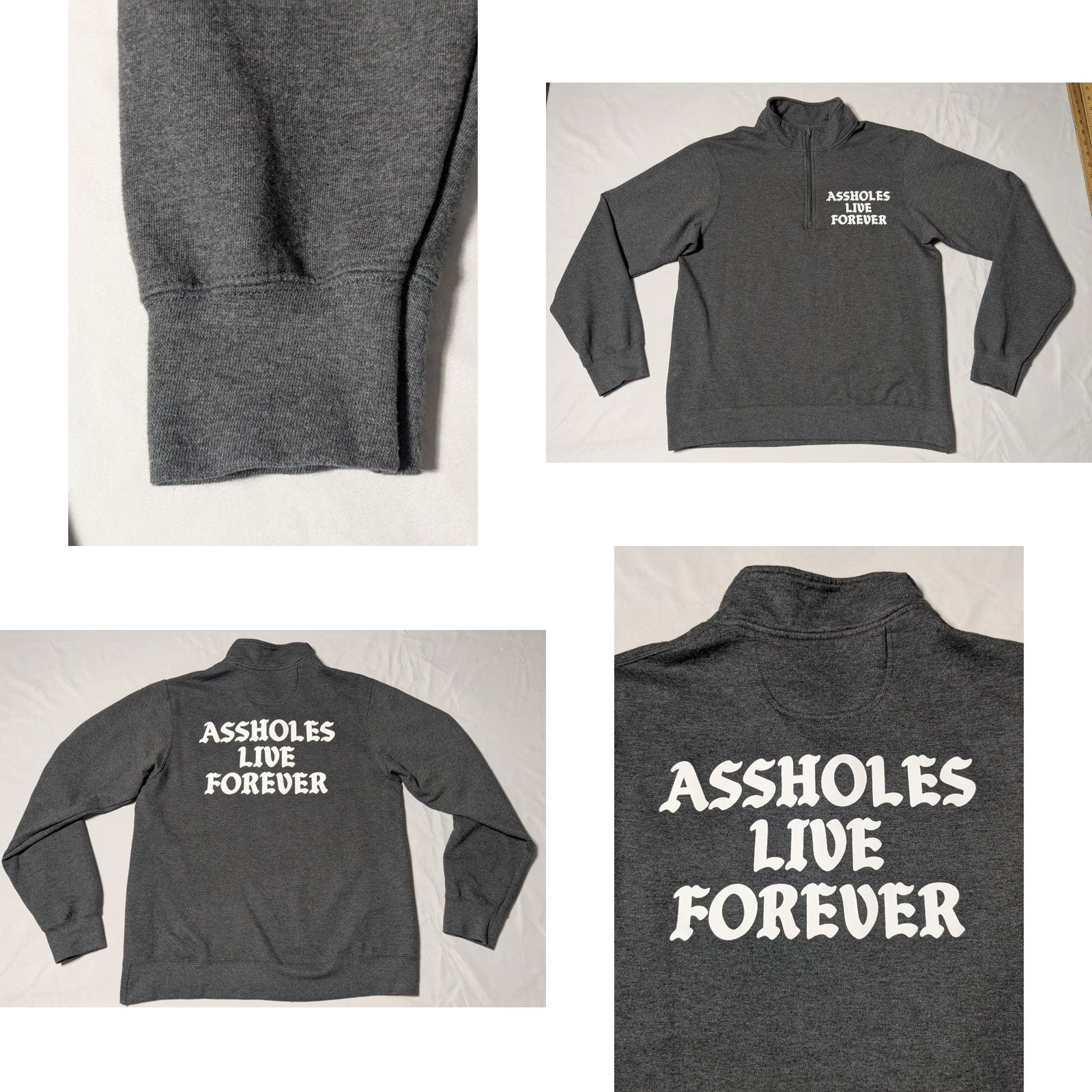 Olive A44880HOLES LIVE FOREVER Men Medium Gray Double-sided 1/4 Zip Pullover Sweatshirt Size US M / EU 48-50 / 2 - 9 Thumbnail