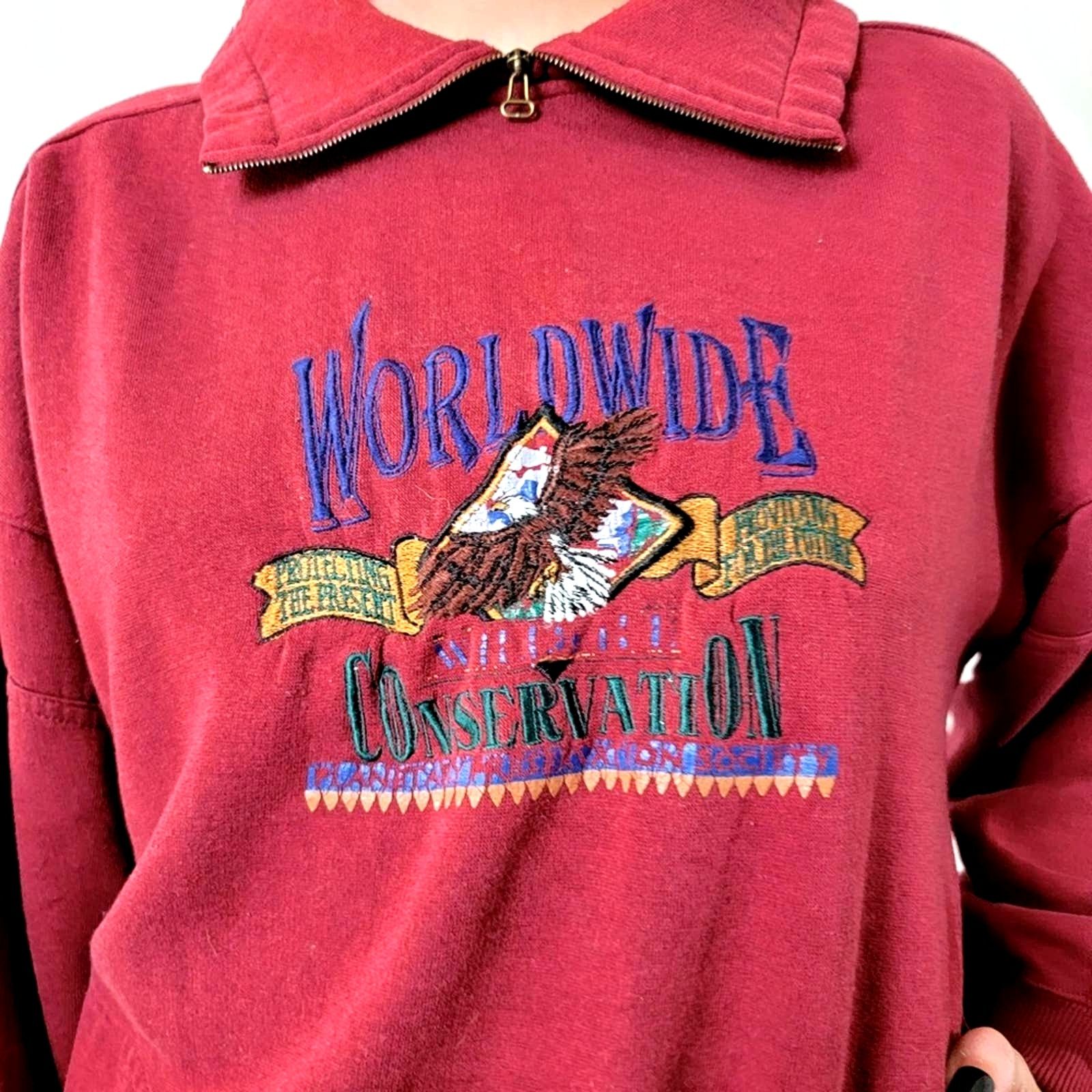 Vintage Vintage 90s Worldwide Consevation Fleece Pullover Sweatshirt Size M / US 6-8 / IT 42-44 - 1 Thumbnail