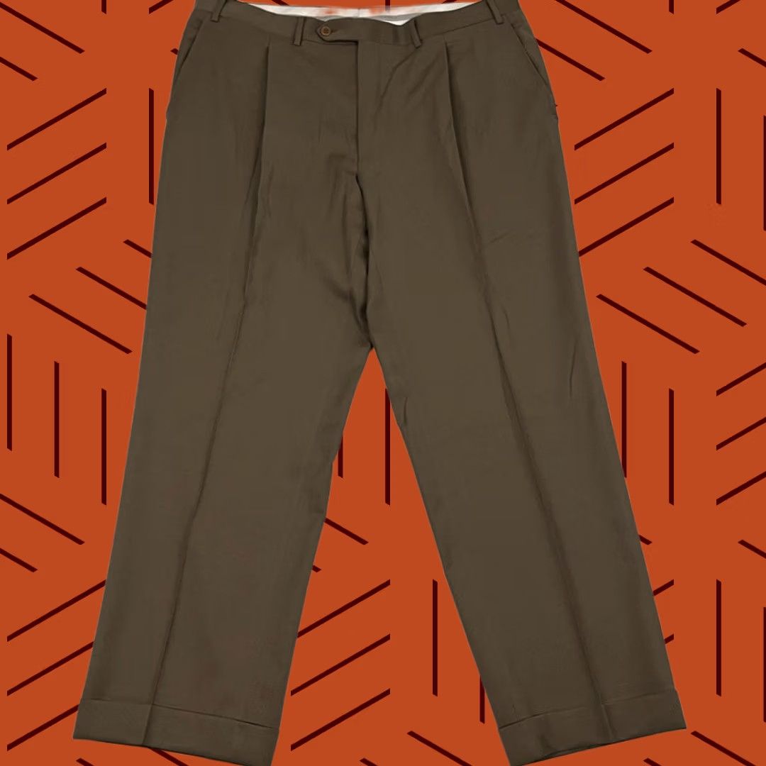 Canali Canali Dress Pants Mens 38x29 Straight Brown Wool Trousers Slacks Pleated Cuffed Regular Mens Brown Wool Dress Pants Size US 38 / EU 54 - 1 Thumbnail