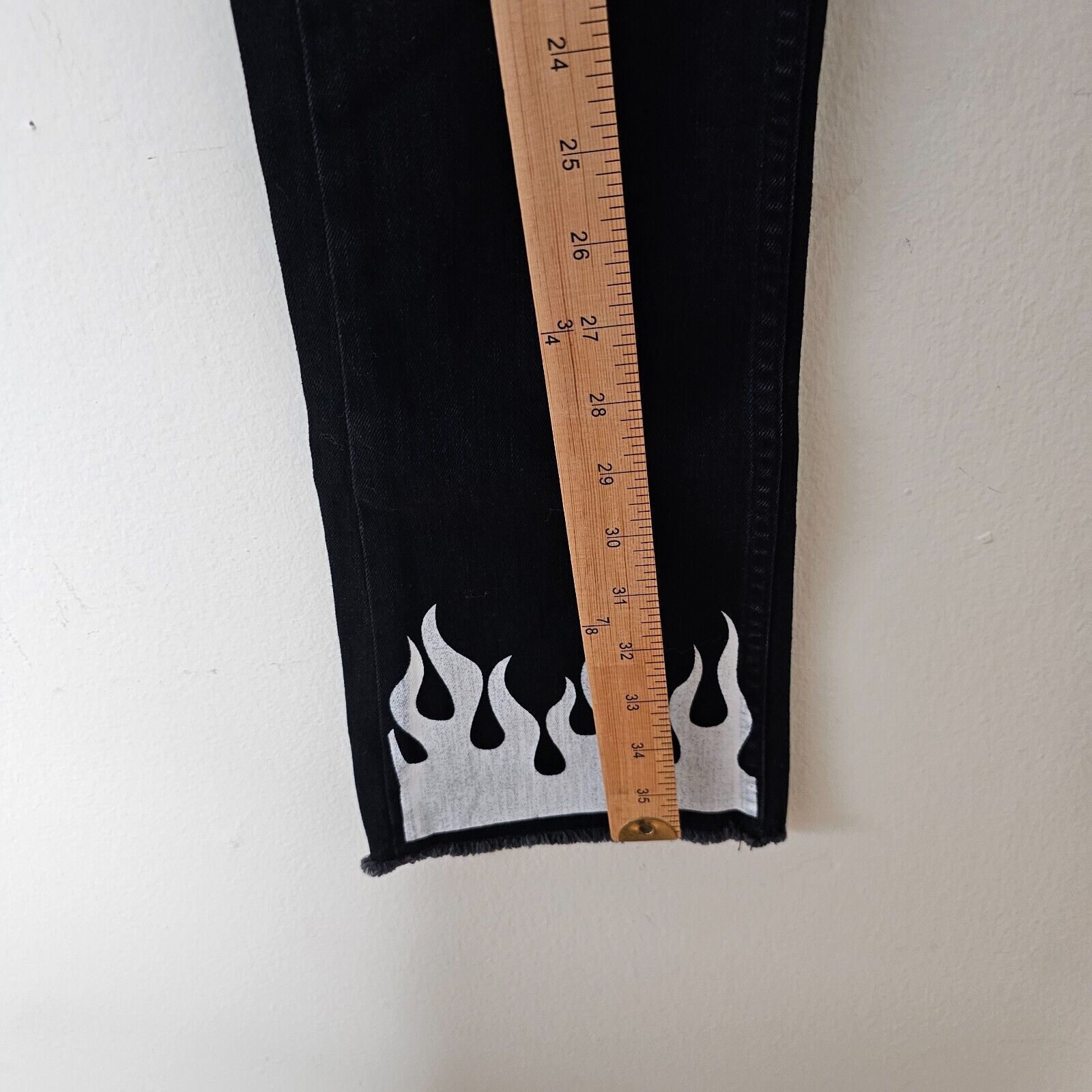Other Subdued Black Crop Flare Button Fly Raw Hem White Flame 26 Size 26" / US 2 / IT 38 - 8 Thumbnail