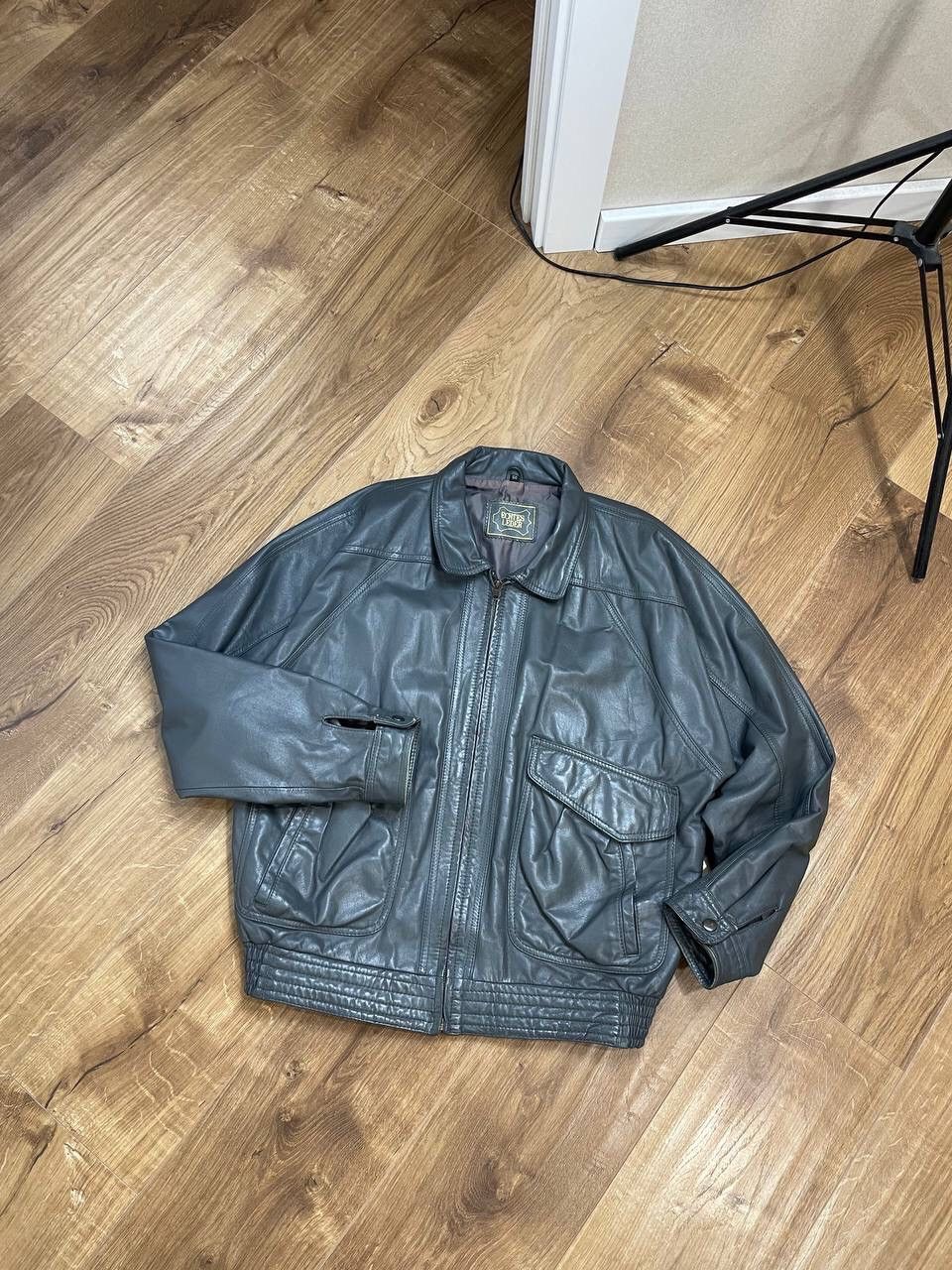 image of Bomber Jacket x Genuine Leather Vintage Y2K Aviator Top Gun Genuine Leather Jacket Bomber in Grey (