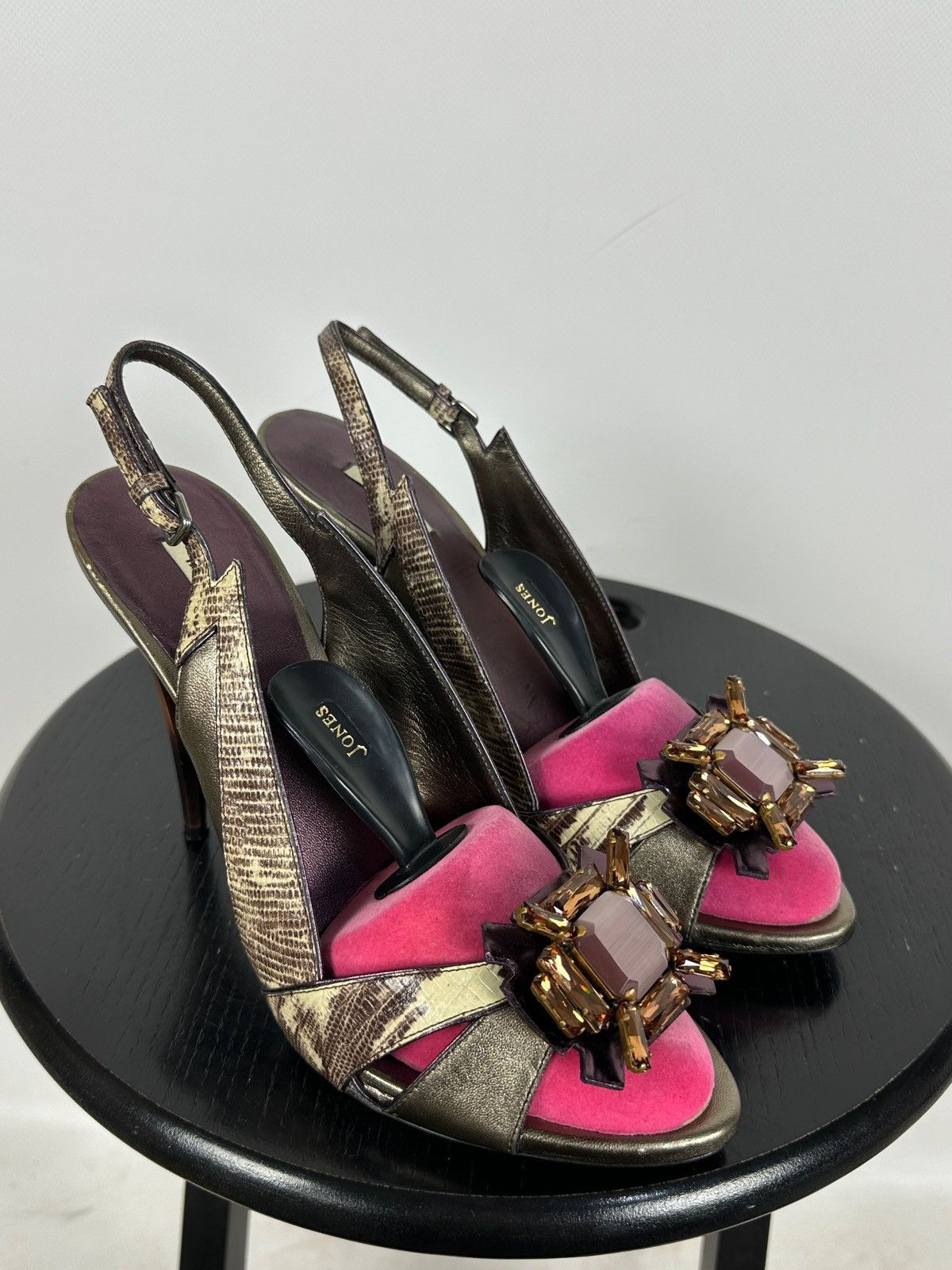 Miu Miu Miu Miu Leather Snakeskin Jewel Slingback Sandals Heels Size US 10 / IT 40 - 1 Thumbnail