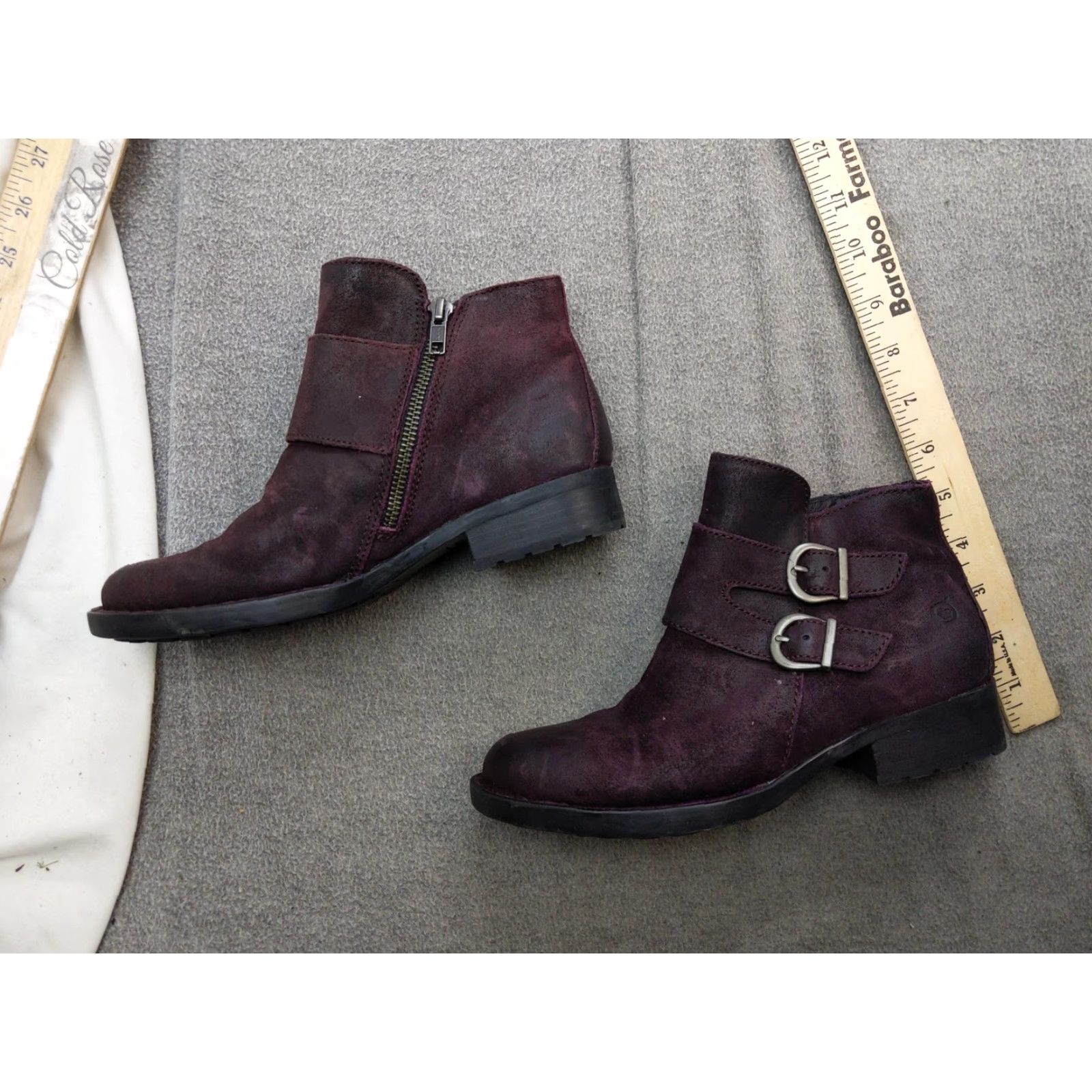 Born Born Boots Womens 6.5 Purple Leather Ankle Zip Buckle Booties Block Heel Casual Size US 7 / IT 37 - 2 Thumbnail