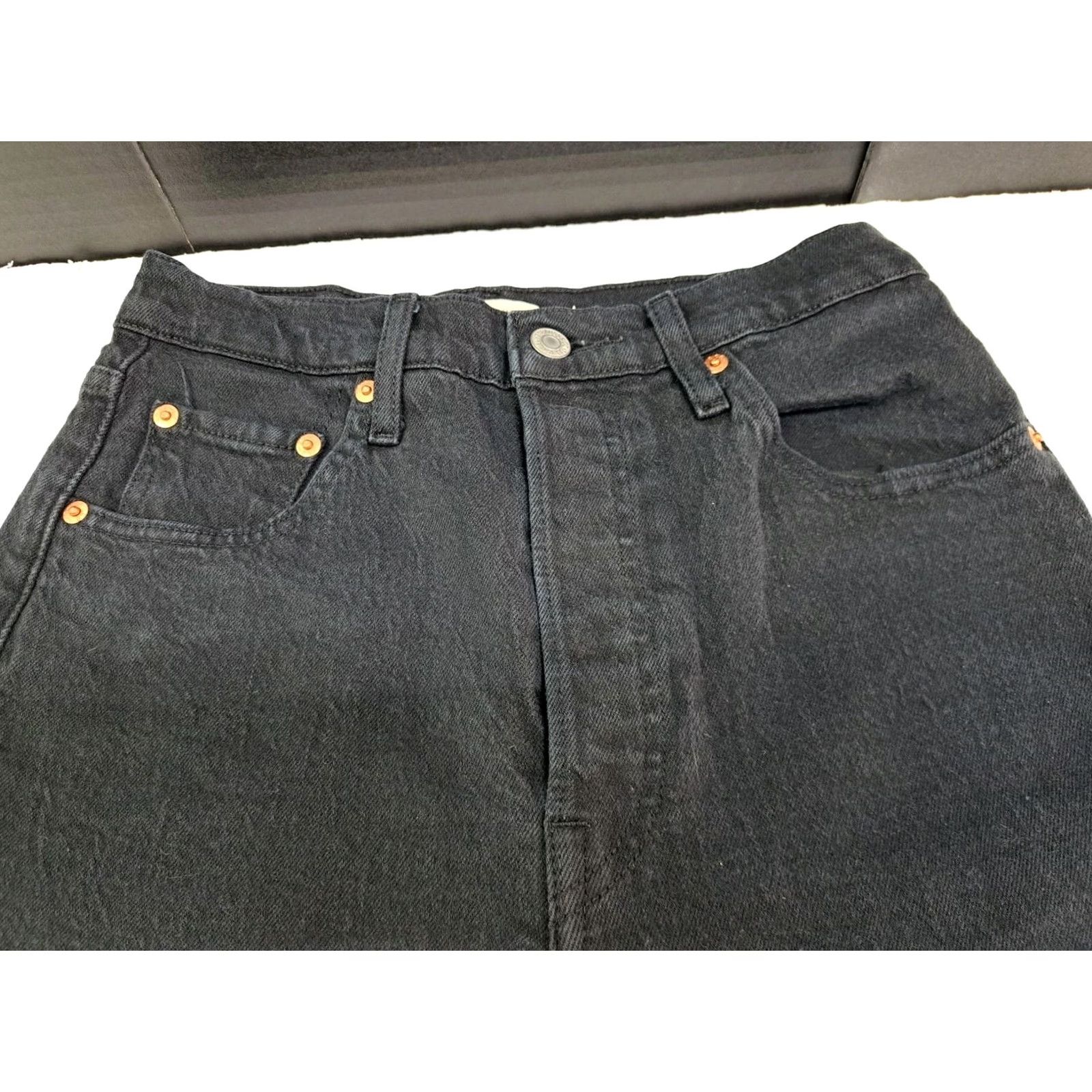Levi's VINTAGE Levis Jeans Women Blk Ribcage Straight Ankle Premium Denim Button Fly 25 #7208 Size 42" / US 20 - 5 Thumbnail
