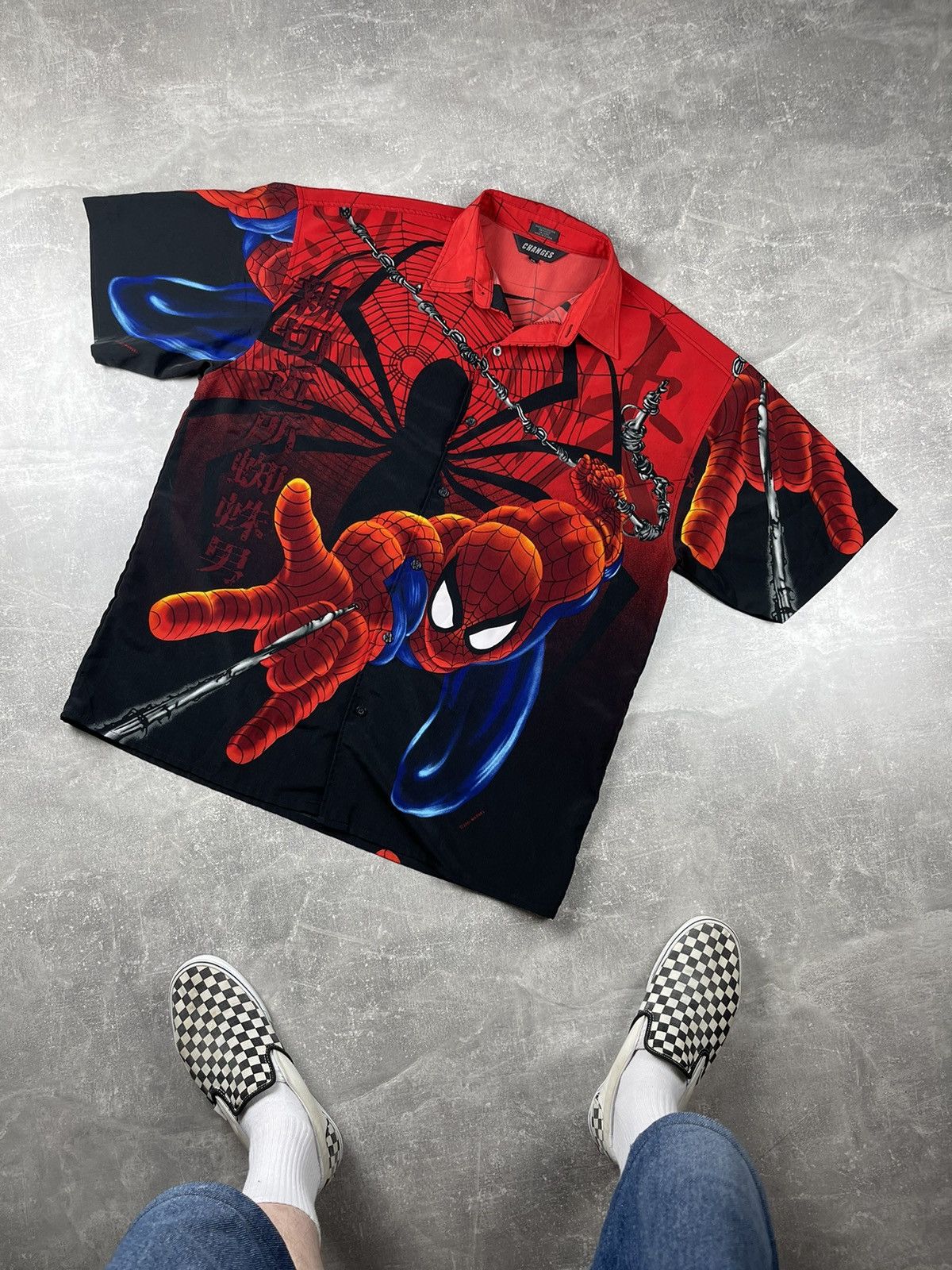 Marvel Comics × Vintage Vintage Spider Man Black Big Log Hawaiian Shirt Marvel 2001 Size US XL / EU 56 / 4 - 1 Thumbnail