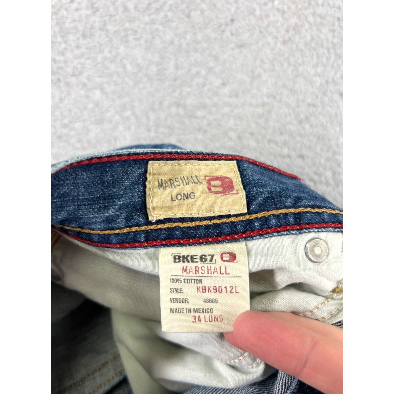 Vintage Buckle Jeans Men 34 Blue Denim 5-Pocket Relaxed Straight Distressed Cotton Blend Button Zipper 32x31 Size US 34 / EU 50 - 7 Thumbnail