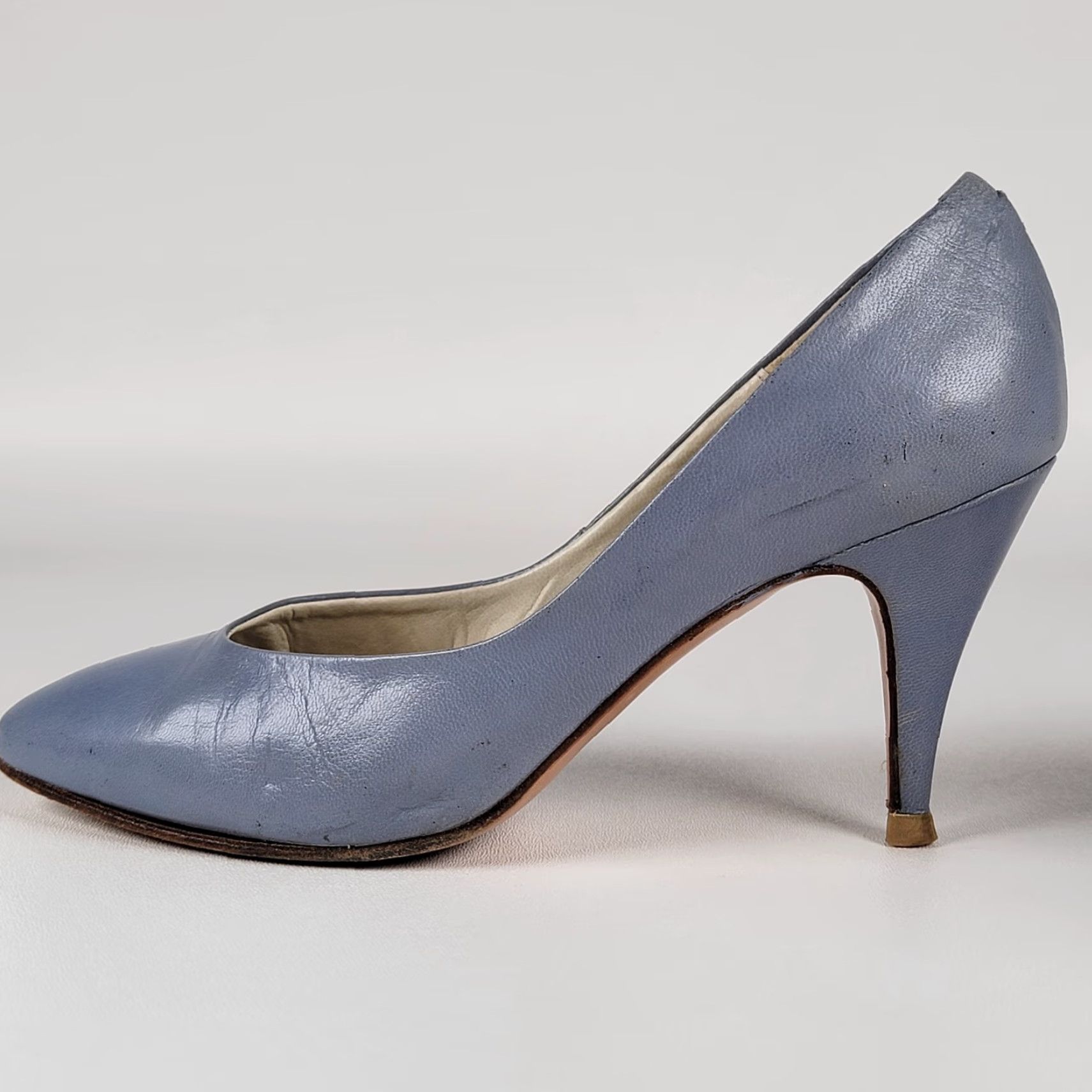 Vintage VINTAGE Gaven Spiegel Blue Leather Stiletto Dress Shoes Women's Size 6.5 M Pump Leather Blue 60s Womens Shoes Size M / US 6-8 / IT 42-44 - 7 Thumbnail