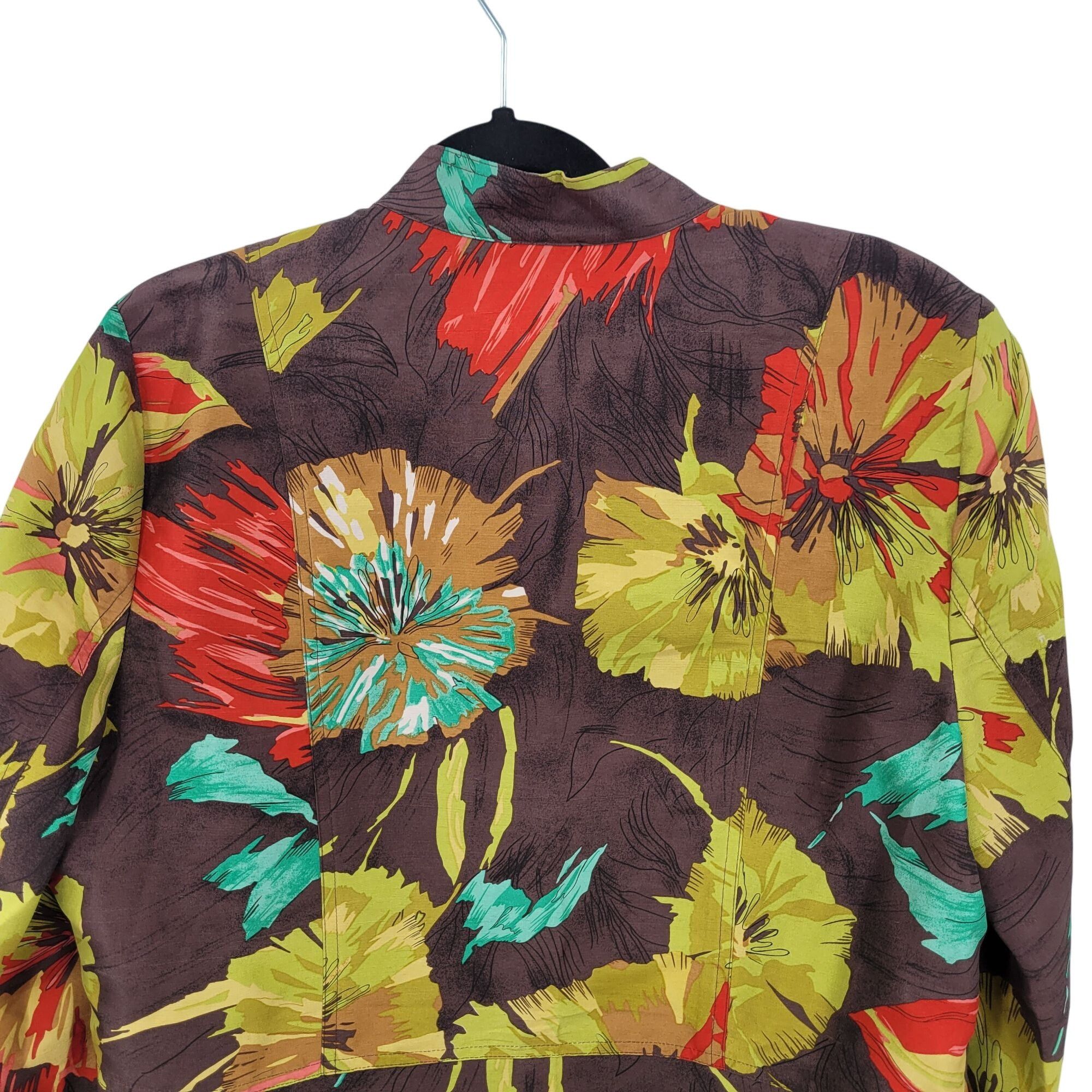 Vintage Vtg Womens Petites Silk Fall Floral Open Front Jacket Sz PL Size L / US 10 / IT 46 - 7 Thumbnail