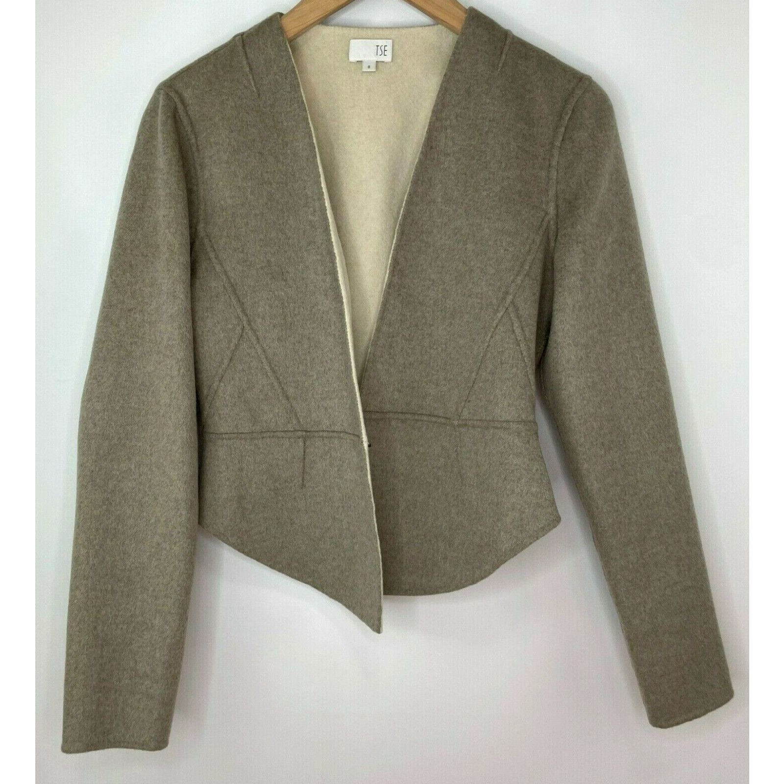image of Vintage Tse Jacket Women's 8 Double Face Cashmere Short Shaped Blazer Brown Cream in White (Size Me