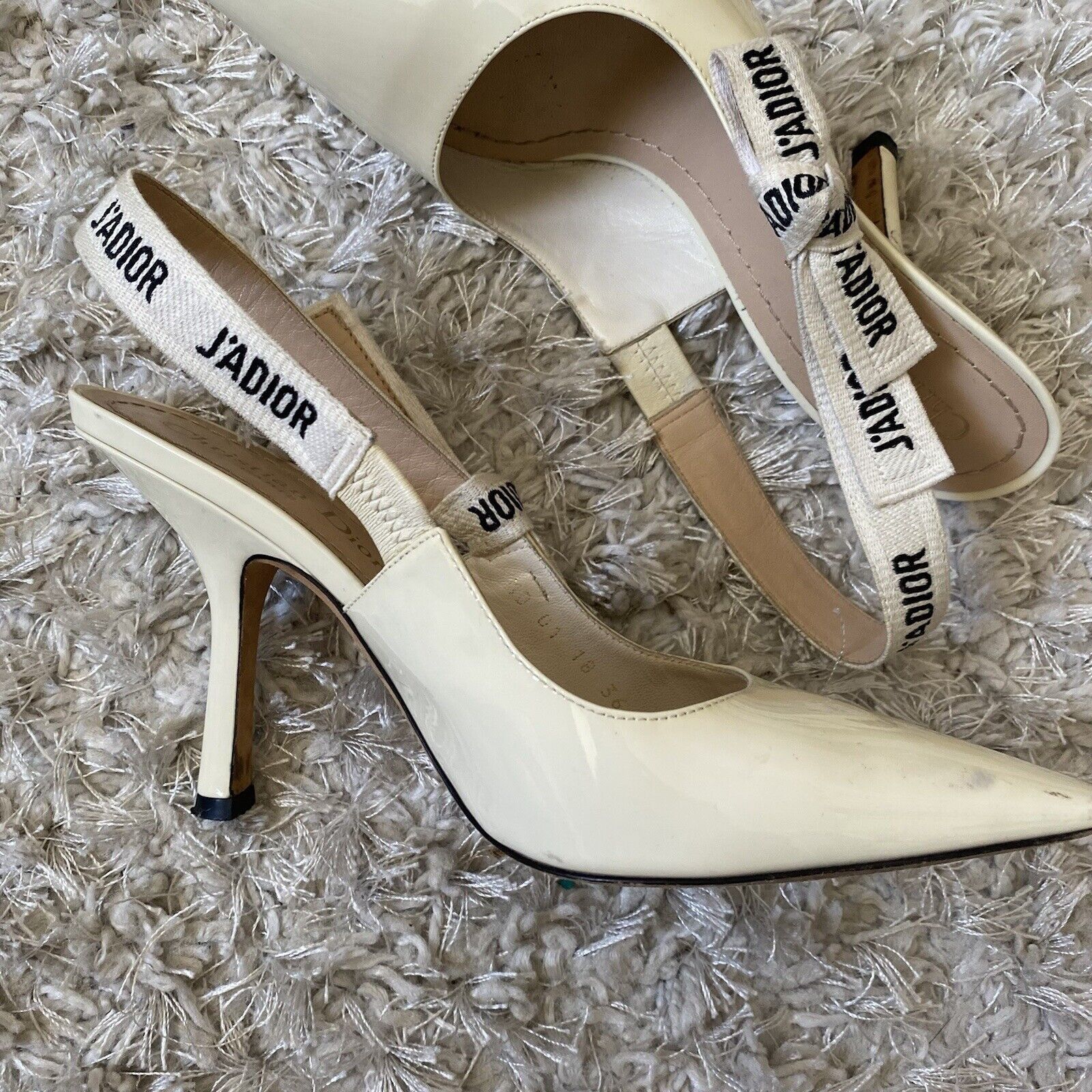 Dior Christian Dior Womens White J'adior Patent Leather Slingback Size US 6 / IT 36 - 7 Thumbnail