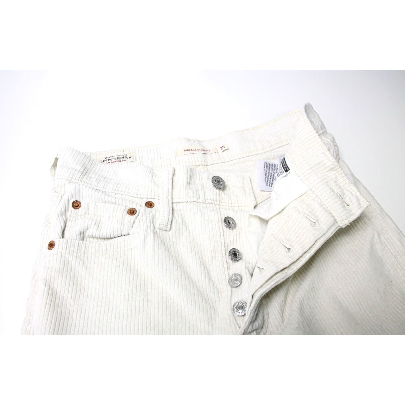 Levi's LEVI'S RIBCAGE STRAIGHT Jeans Women's W25/L25 High Waist Corduroy Ivory Trousers Size 42" / US 20 - 4 Thumbnail