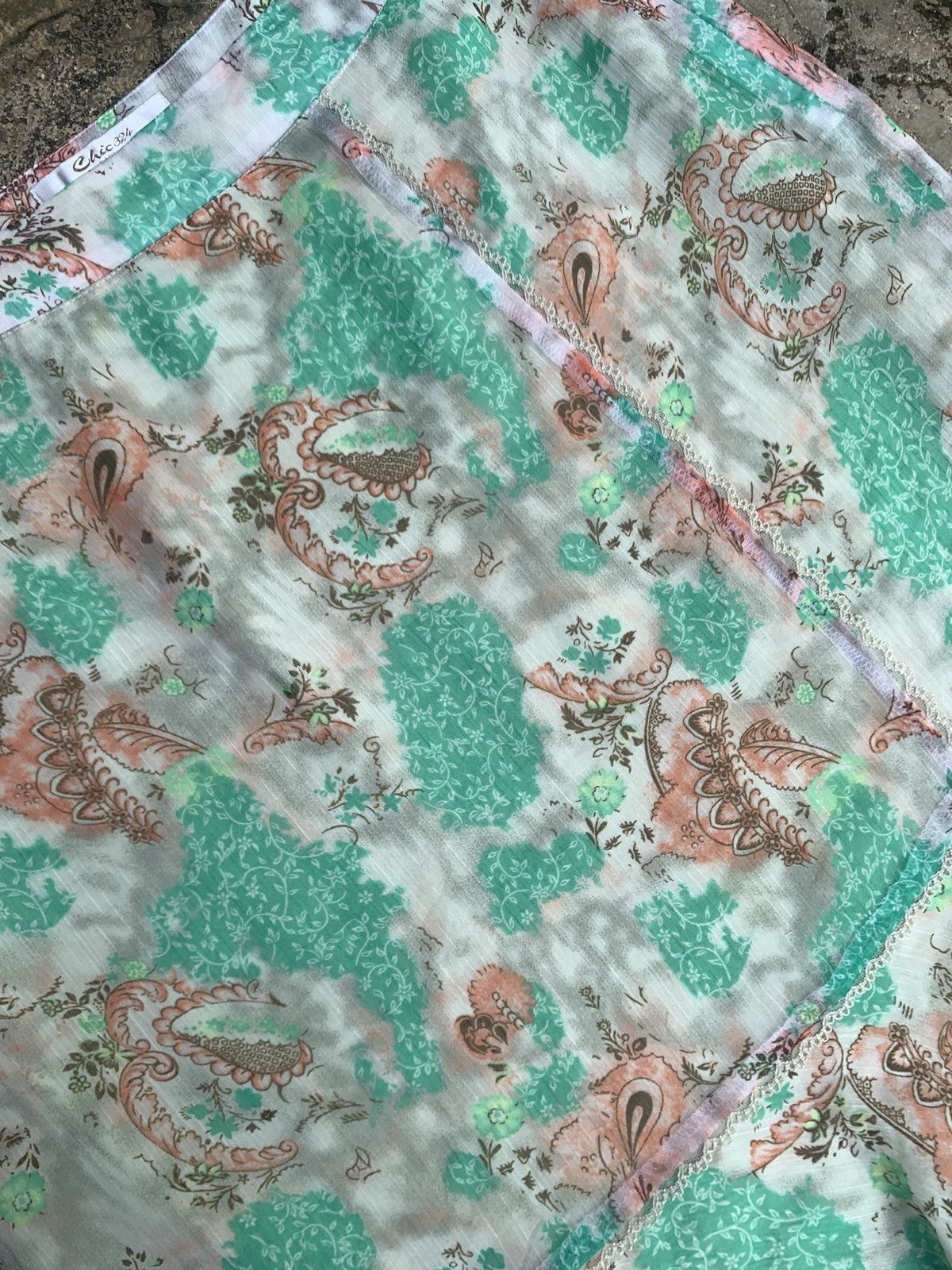 Vintage y2k Chic324 Paris Green Floral Trim Ruffle Mesh Midi Skirt Size 30" / US 8 / IT 44 - 5 Thumbnail