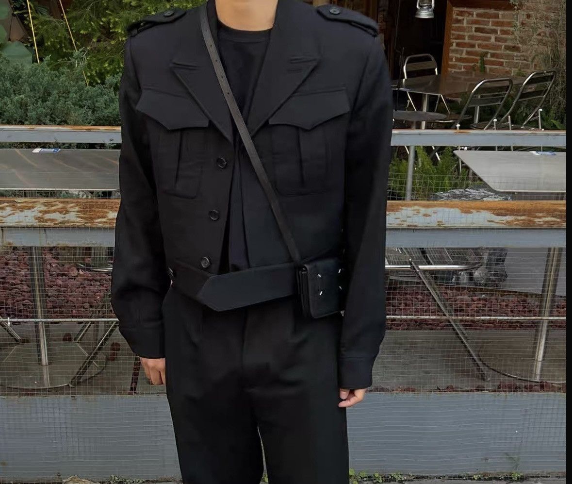 image of Balenciaga Ss17 Runway Padded Shoulders Cropped Boxy Aviator Jacket in Black, Men's (Size Small)