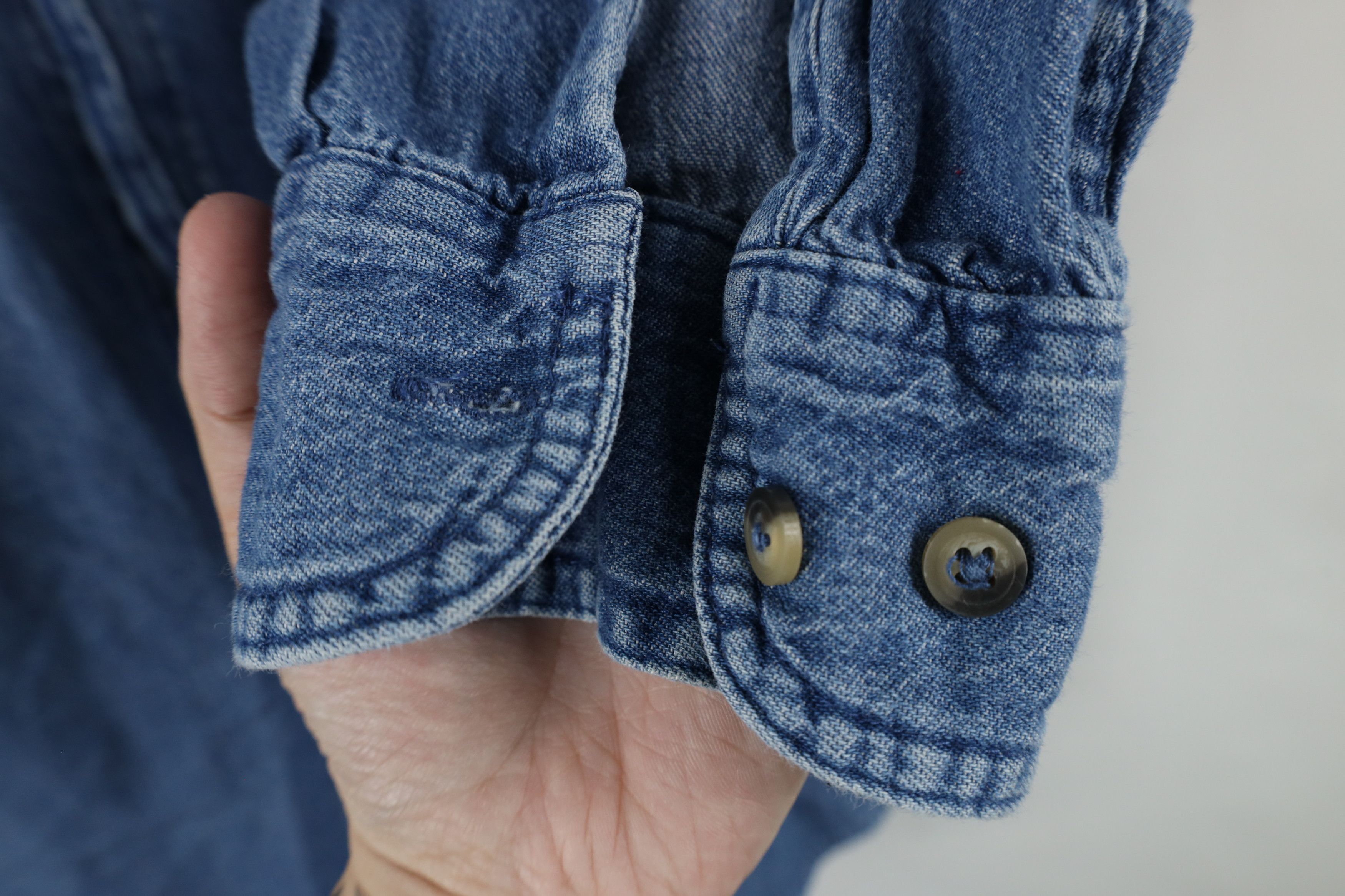 Vintage × Wrangler Vintage Wrangler Denim Jean Button Shirt Blue Cotton Size US L / EU 52-54 / 3 - 4 Thumbnail