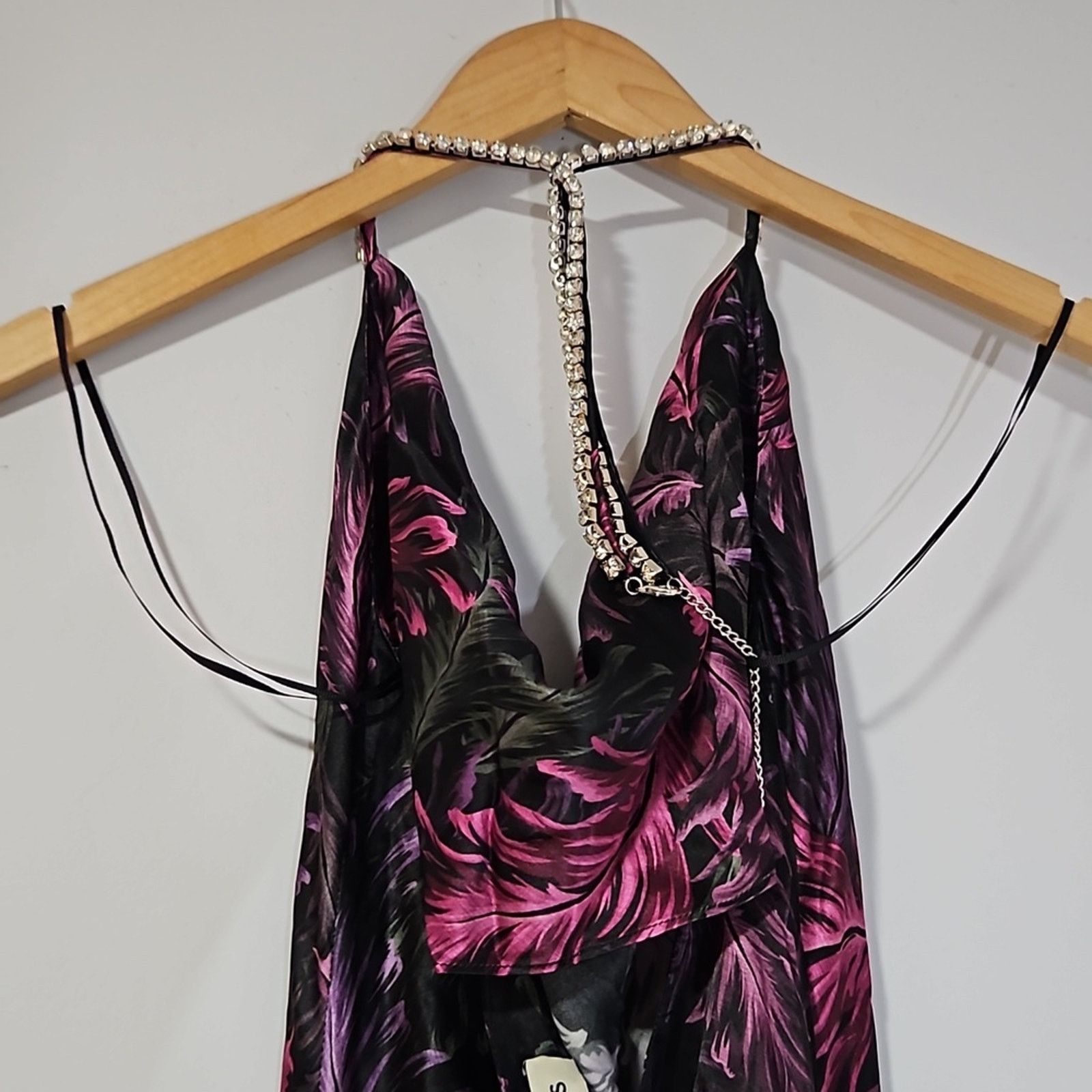 NICHOLAS NICHOLAS Melia floral-feather print silk halter-neck gown Size XS / US 0-2 / IT 36-38 - 6 Thumbnail