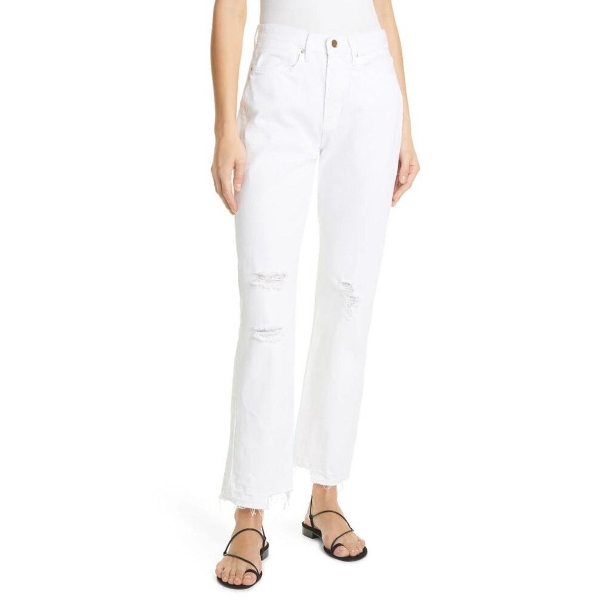 Frame FRAME Le Hollywood Crop Jean Blanc Rips White Size 29" - 1 Thumbnail