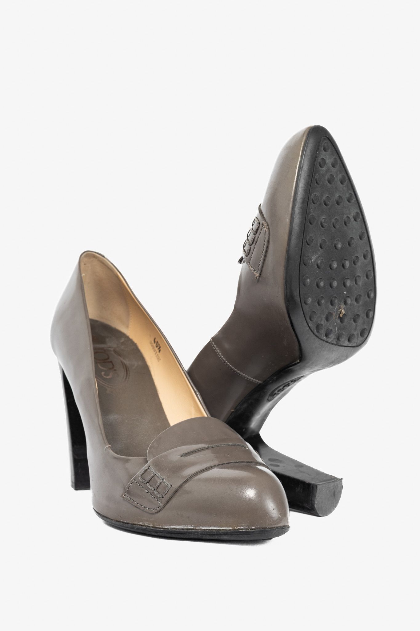 Tod's Tod’s Taupe Buffed-Leather Penny-Loafer Pumps Size US 10 / IT 40 - 4 Thumbnail