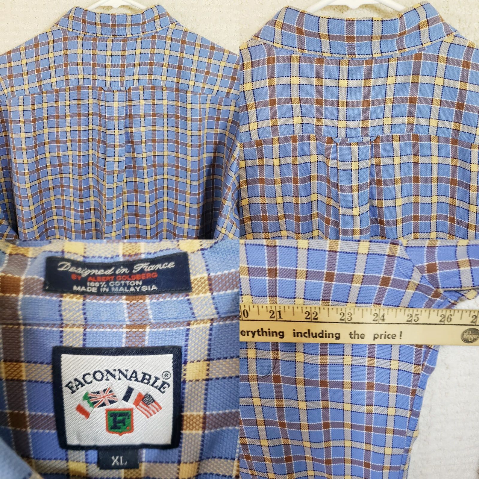 Faconnable VINTAGE Façonnable Shirt XL Light Blue Button-Down Long Sleeve Plaid Big Weave Casual Mens Size US XL / EU 56 / 4 - 9 Thumbnail