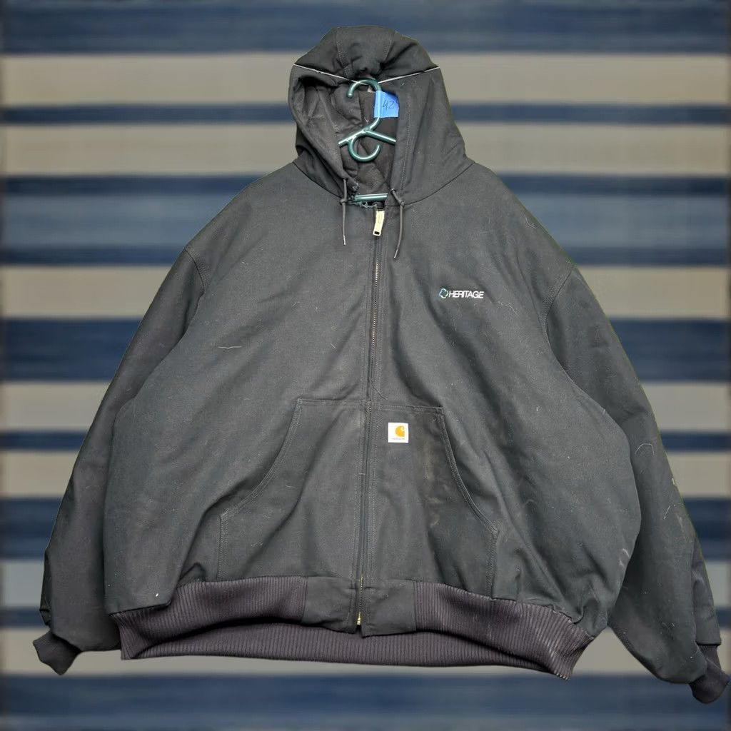 Carhartt Carhartt Jacket Mens 5XL Black Hooded Quilted Lined Workwear J130-M Bomber Jacket Regular Fit Canvas Cotton Zipper Long Sleeve Mid-Length Winter Fall Size US XXL / EU 58 / 5 - 1 Thumbnail