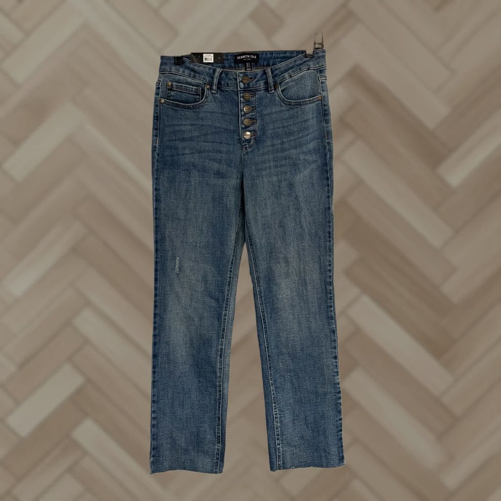 Kenneth Cole Kenneth Cole Jeans Womens Blue Button Fly Mid Rise Raw Hem Straight size 6/27 Size 28" / US 6 / IT 42 - 1 Thumbnail