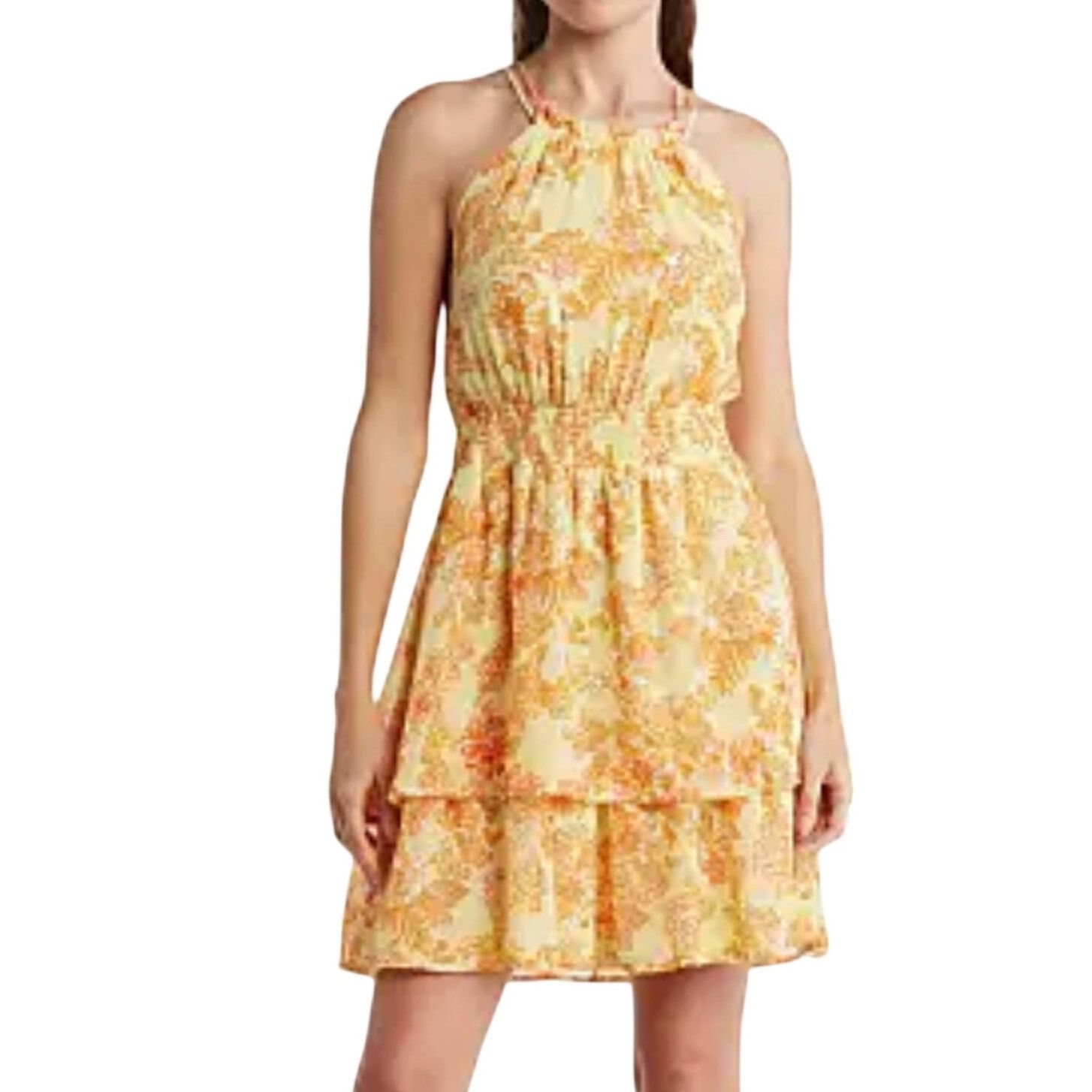 Other Collective Concepts Womens Yellow Orange Floral Mini Dress S Size S / US 4 / IT 40 - 1 Thumbnail