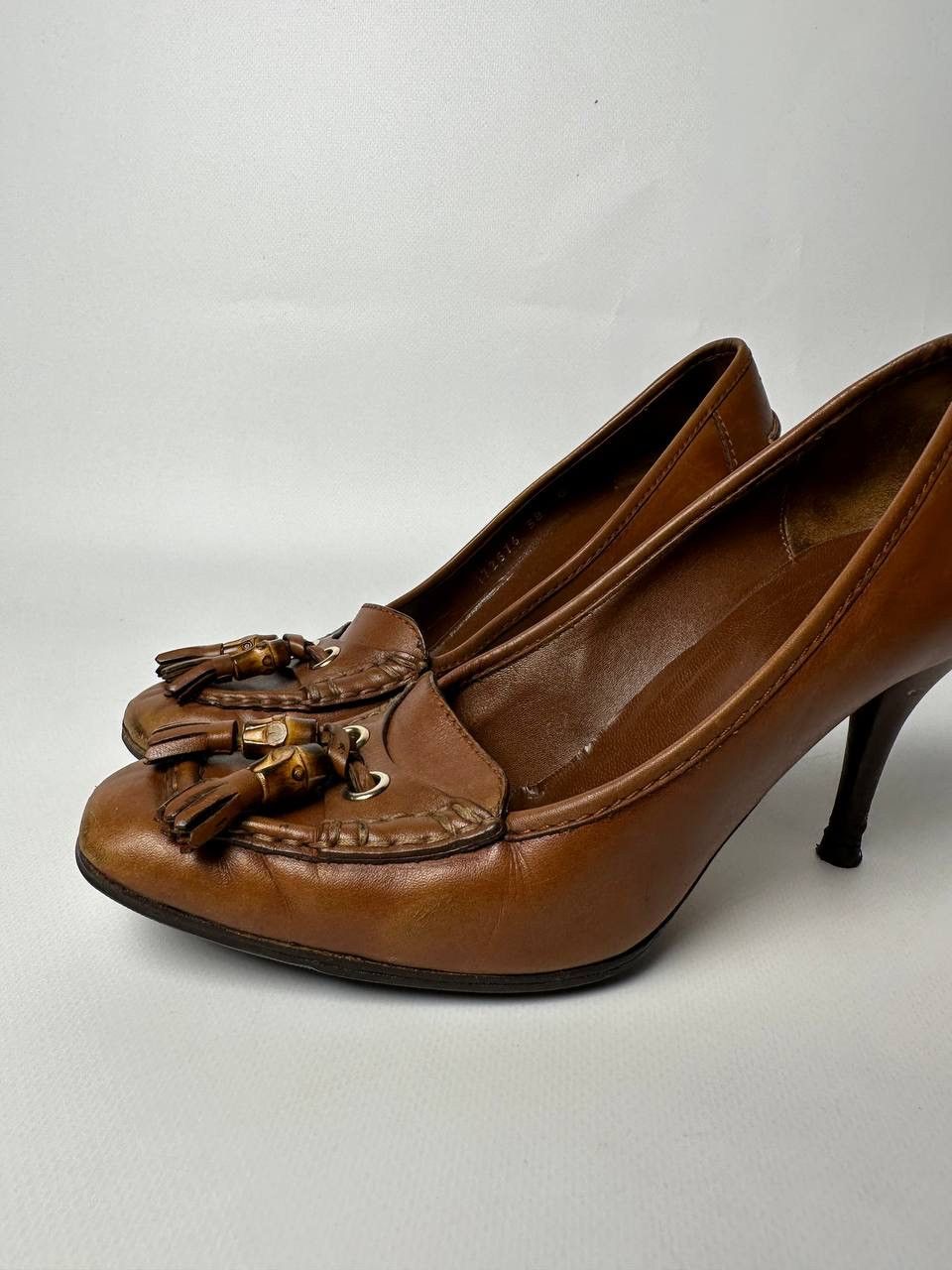 Gucci Gucci Brown Leather Vintage Heels Bamboo Detail Pumps Size US 8 / IT 38 - 3 Thumbnail