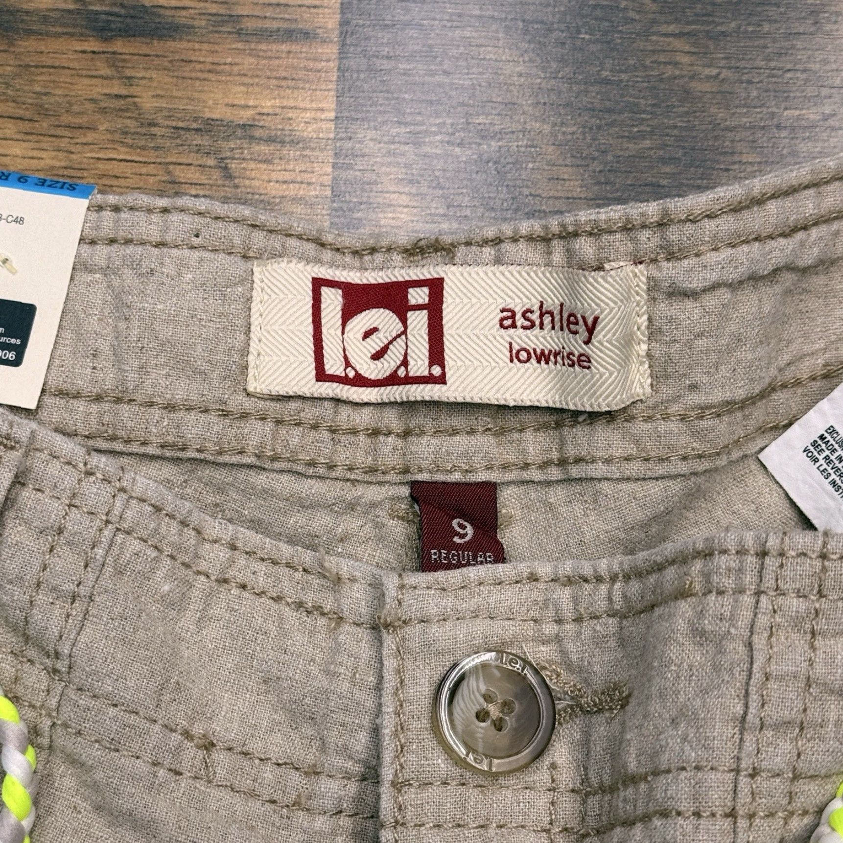 Vintage Lei Short Juniors 9 Tan Neon Belt Low Rise Chino Knit Cotton Linen Regular Belted Zip Casual Summer Spring Fall Adults? Size 30" / US 8 / IT 44 - 3 Thumbnail