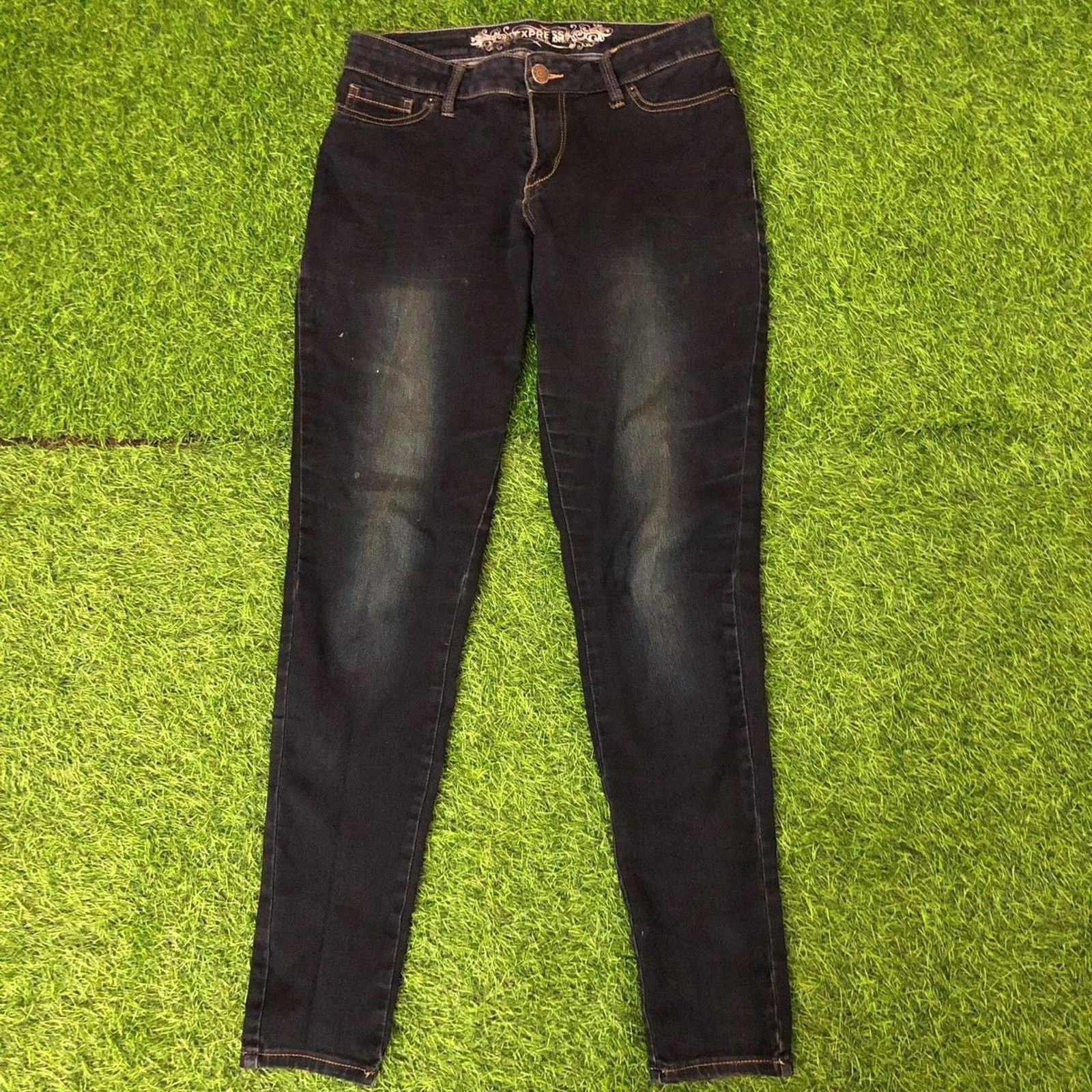 Express Express Women's Size 8 Dark Wash Stretch Denim Jeggings Size 30" / US 8 / IT 44 - 2 Thumbnail