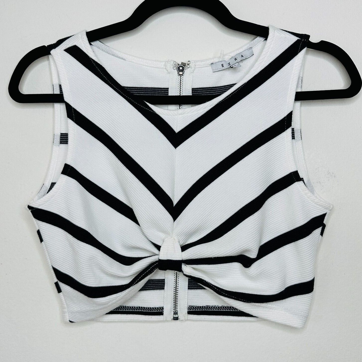 Other Ezra Black White Striped Sleeveless V-Neck Crop Front Knot S Size S / US 4 / IT 40 - 1 Thumbnail