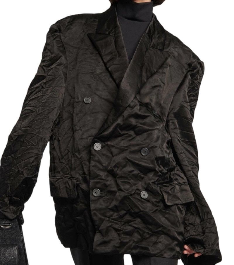 Balenciaga 2023 Double Breasted Wrinkle Satin Steroid Blazer Jacket Size US M / EU 48-50 / 2 - 2 Thumbnail