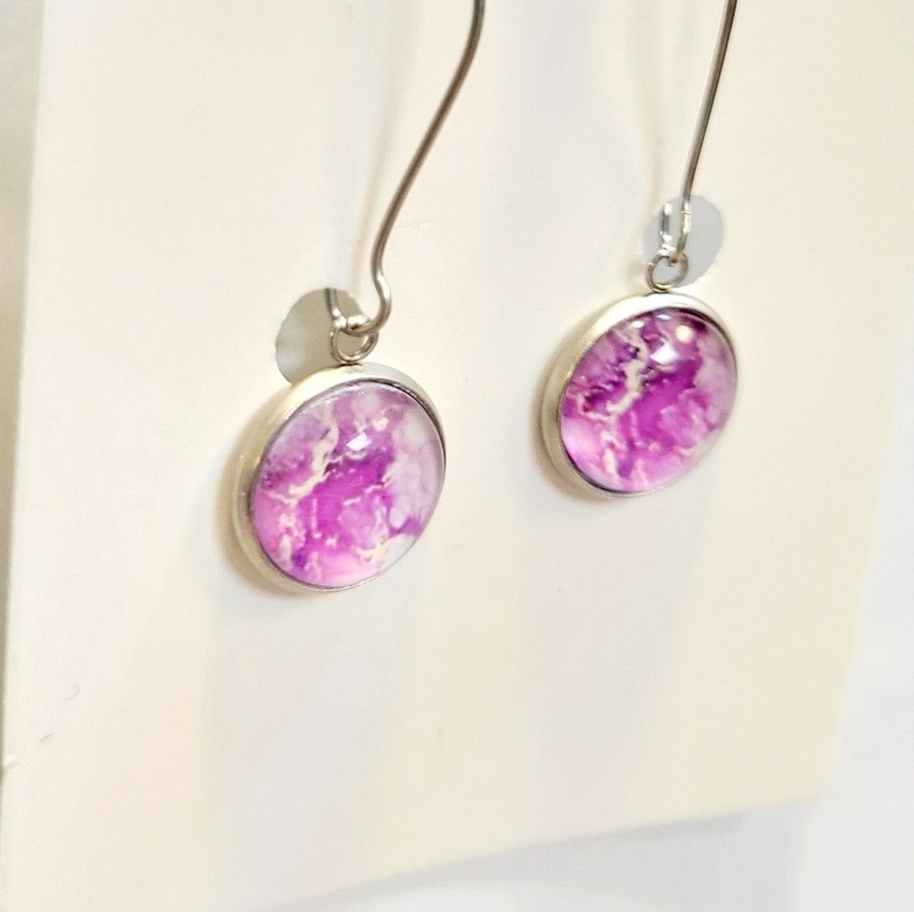 Handmade Pink Abstract and Silver Drop Earrings Size ONE SIZE - 2 Thumbnail