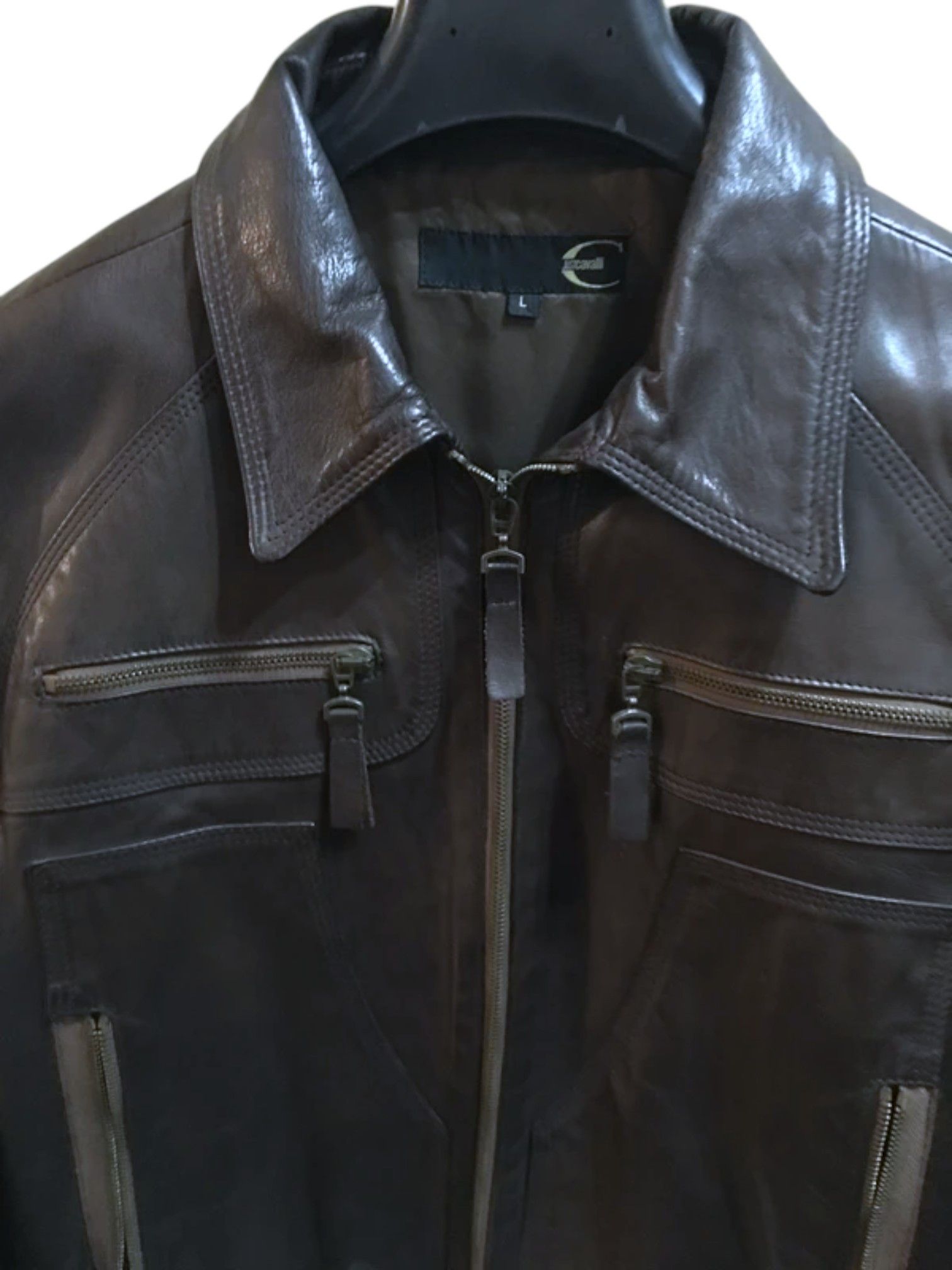 Roberto Cavalli Just Cavalli Leather Jacket – Multi Zip Utility – Size L Size US L / EU 52-54 / 3 - 3 Thumbnail