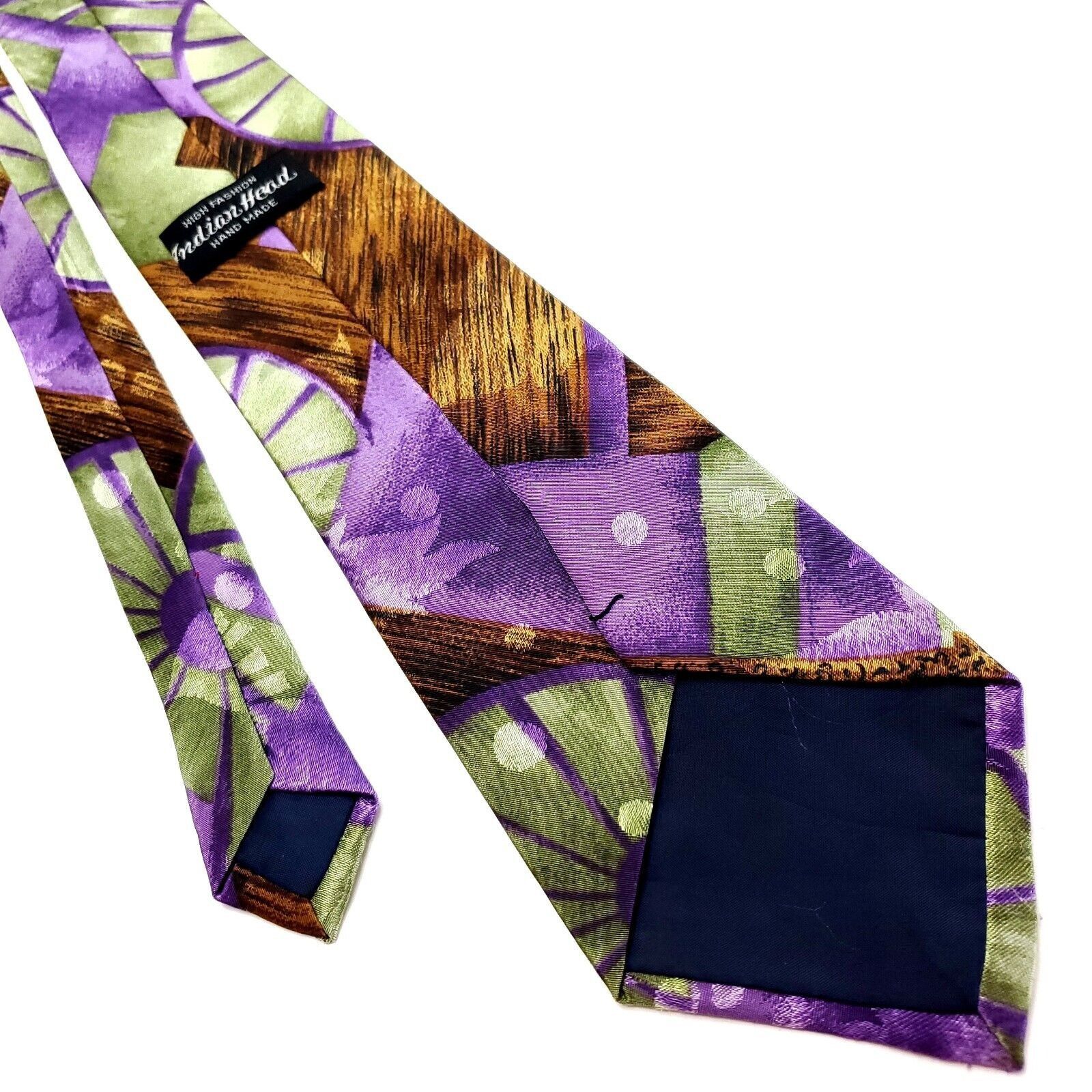 Designer Indian Head Brown Green Purple Silk Tie Woven Graphic Short Size ONE SIZE - 3 Thumbnail