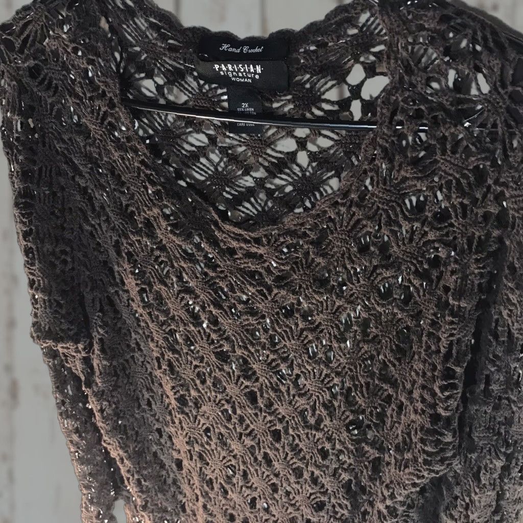 Vintage Parisian Signature Woman Sweater Pullover Knit Crochet Long Sleeve Brown 2X Women's Fall Winter Spring Casual Size XXL / US 16-18 / IT 52-54 - 1 Thumbnail