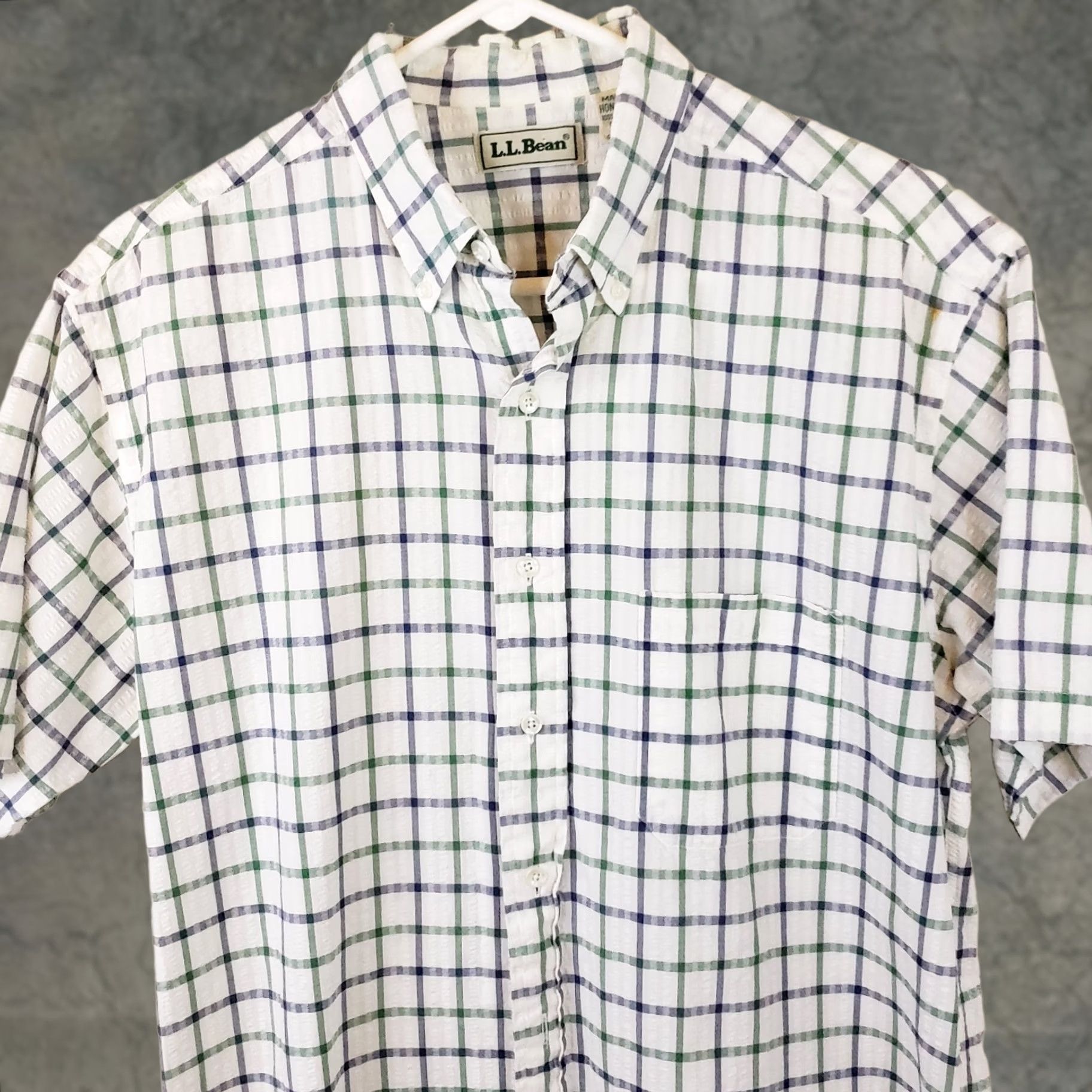 Vintage L.L. Bean Seersucker Shirt Mens M GreenBlue Plaid Cotton Button Up Preppy Camp Dad Shirt Size US M / EU 48-50 / 2 - 1 Thumbnail
