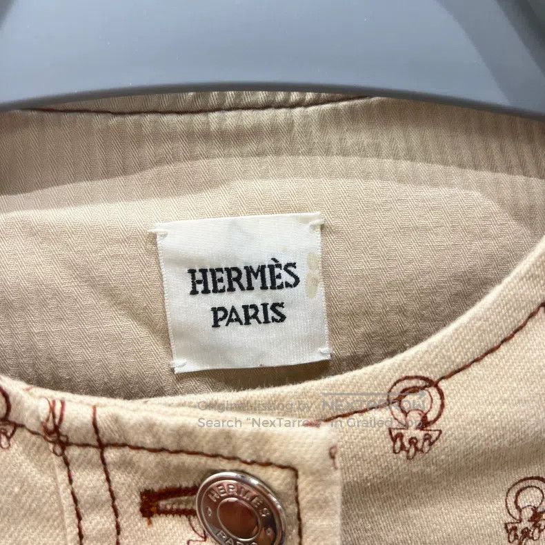 Hermes Hermes Light beige denim jacket with full-print logo Size XS / US 0-2 / IT 36-38 - 2 Thumbnail