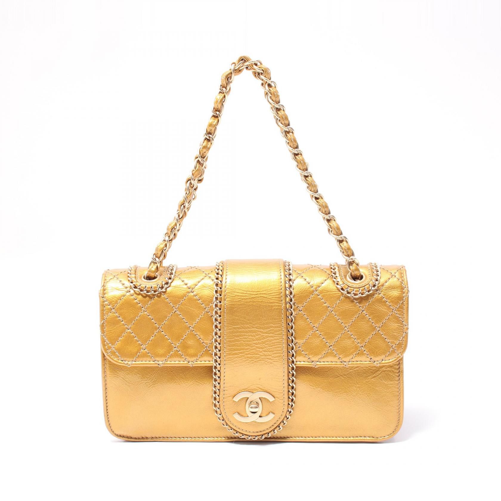 Chanel Chanel Patent Leather Matelasse Luxury Line Shoulder Bag 11346446 Enamel Shoulder Bag in Gold, Women's