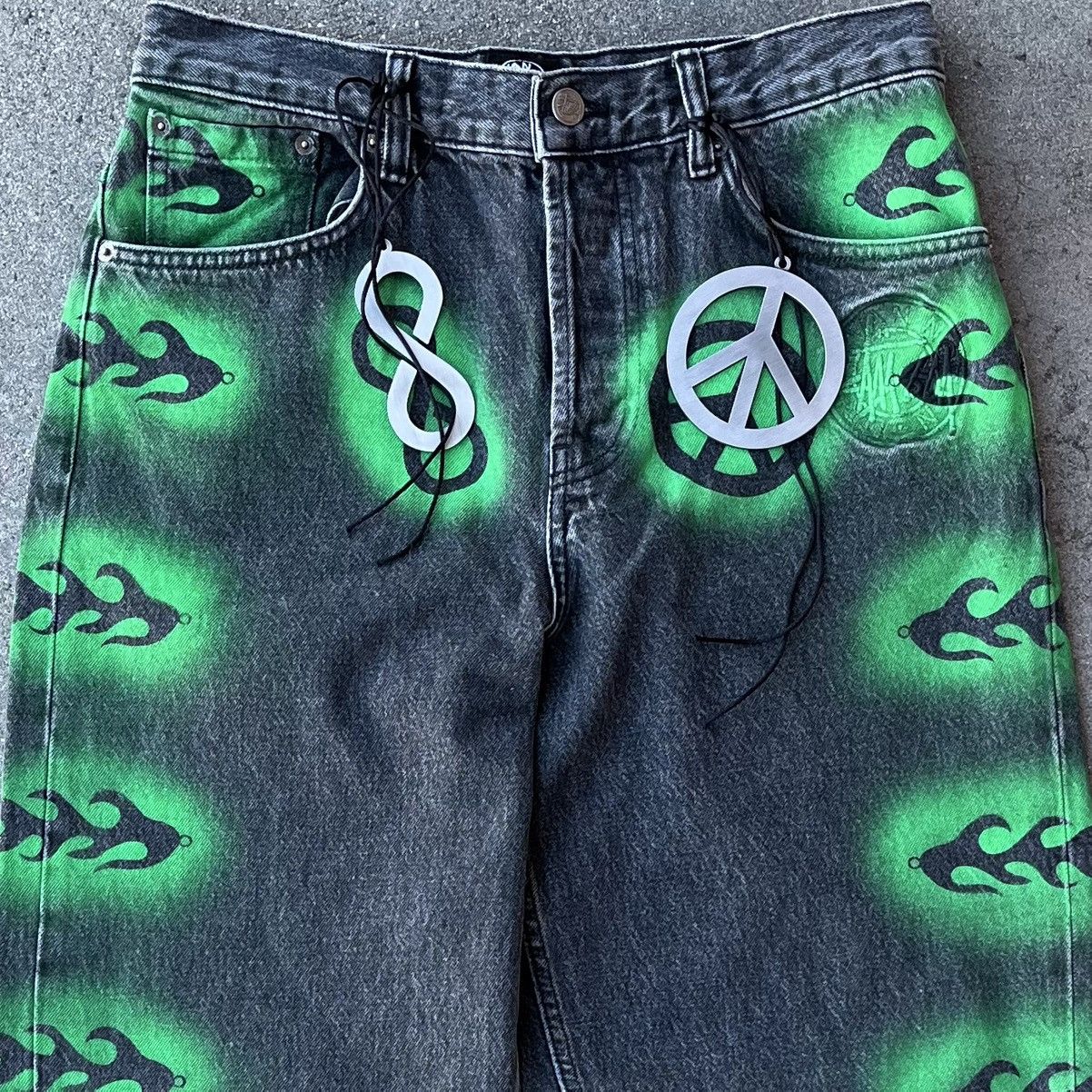 Stussy x Dries Van Noten Black Stenciled Denim Pants Sz 30
