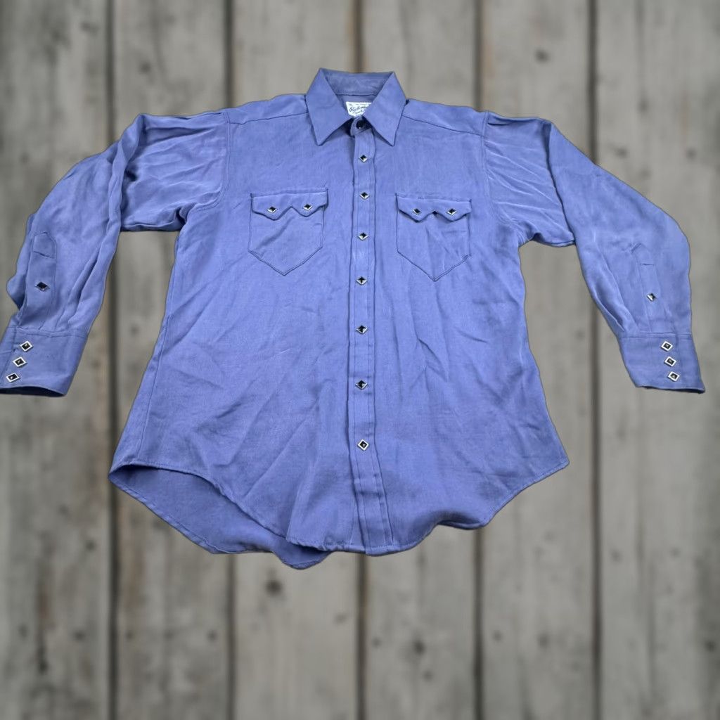 Rockmount Ranch Wear VINTAGE Rockmount Ranch Wear Shirt Mens Small Periwinkle Western Diamond Snap Button-Up Long Sleeve Relaxed Fit Pockets 6944-PERI Mens Size US S / EU 44-46 / 1 - 1 Thumbnail
