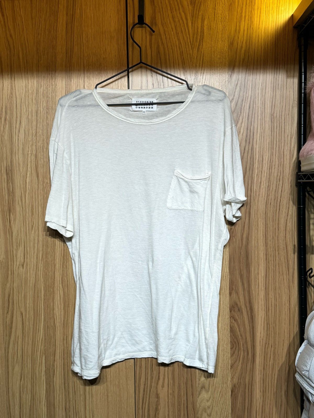 image of Maison Margiela $246 Ss15 Muslin Pocket Tee Off White Distressed Loose Shirt, Men's (Size Medium)