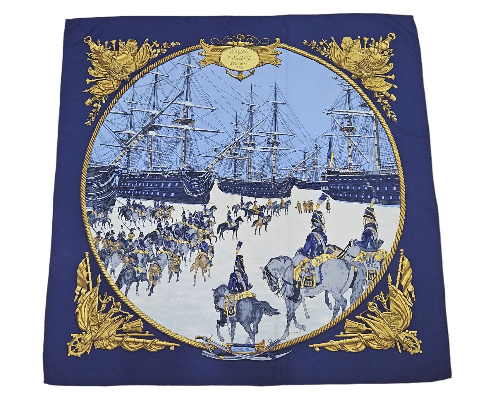 Hermes Hermes Marine et Cavalerie Silk Scarf Size ONE SIZE - 1 Thumbnail