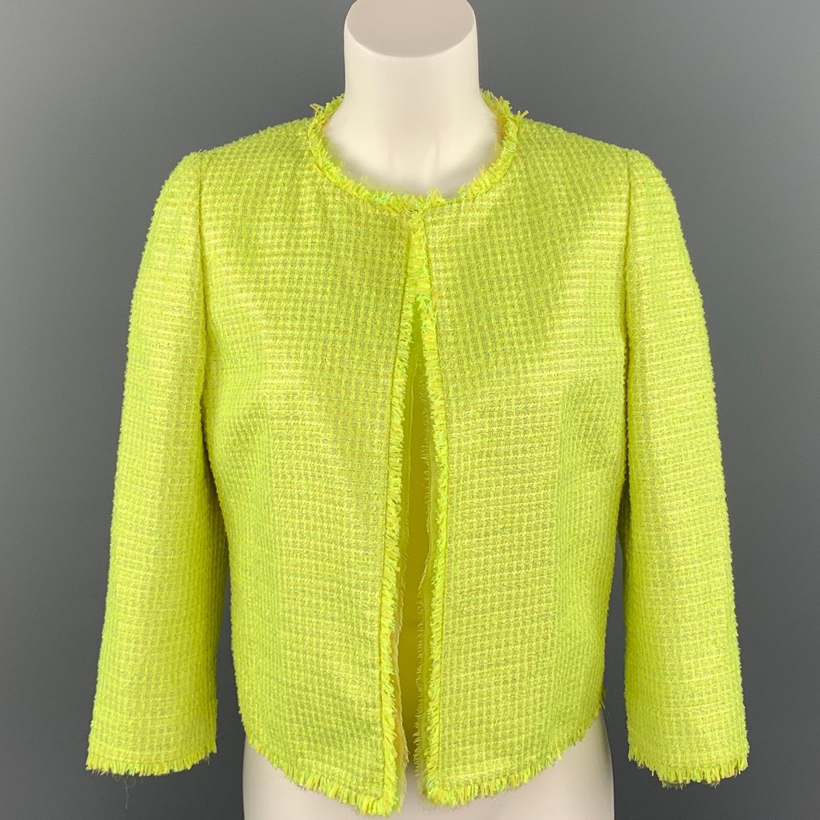 Giambattista Valli Size 8 Green Woven Paper Blend Cropped Open Front Jacket Size M / US 6-8 / IT 42-44 - 1 Thumbnail