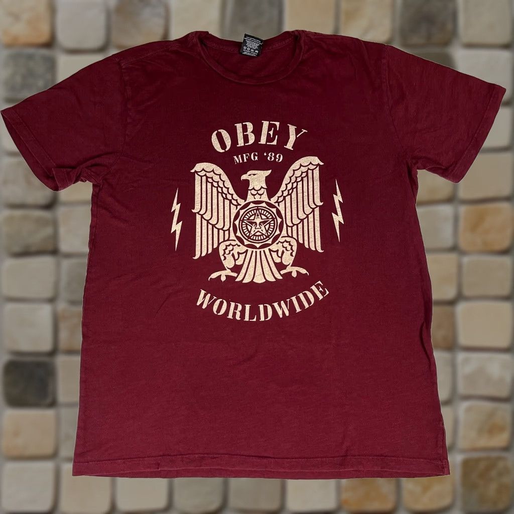 Obey OBEY Worldwide MFG '89 T-Shirt Unisex Adults M Crew Neck Short Sleeve Maroon USA Made a Size US M / EU 48-50 / 2 - 1 Thumbnail