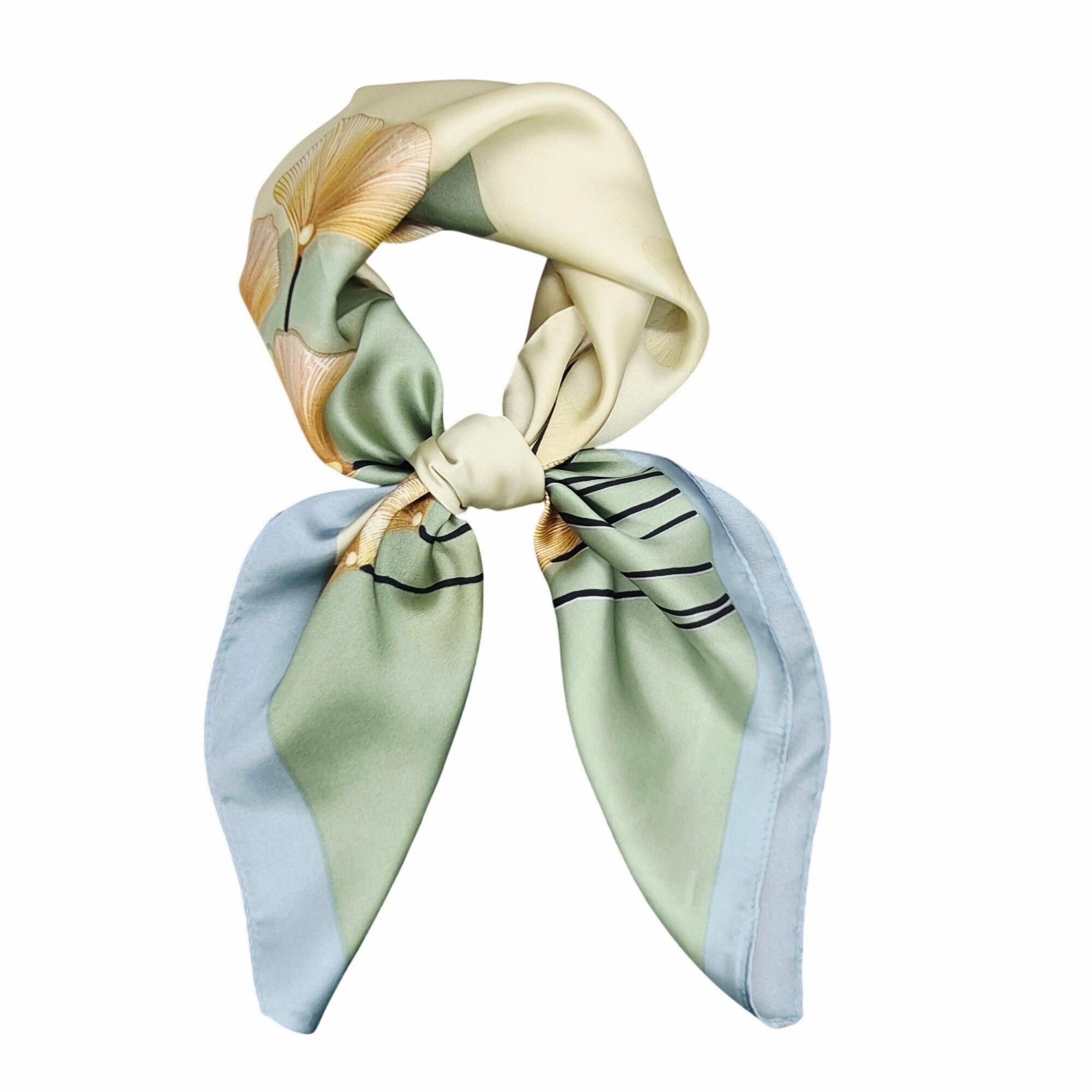 Other ✨Bandana Square Scarf Satin Silky Soft neck wrap Green Beige Size ONE SIZE - 2 Thumbnail