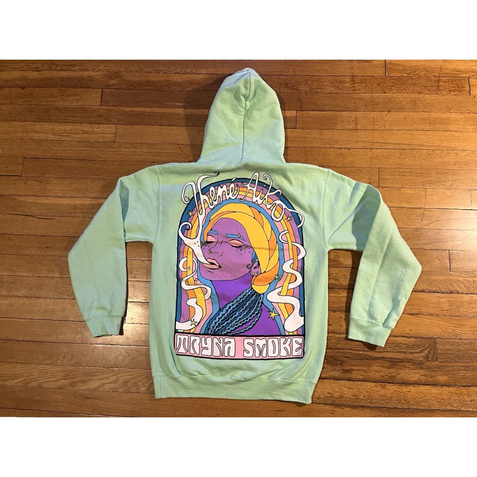 Vintage Jhene Aiko I’m Tryna Smoke Hoodie Women’s S Green Pullover Hooded Graphic Print Pockets Size S / US 4 / IT 40 - 2 Thumbnail