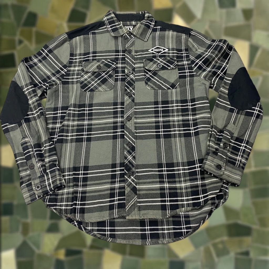 Born Born Fly Flannel Shirt Mens XL Green Black Plaid Long Sleeve Button-Up with Elbow Patches Size US XL / EU 56 / 4 - 1 Thumbnail