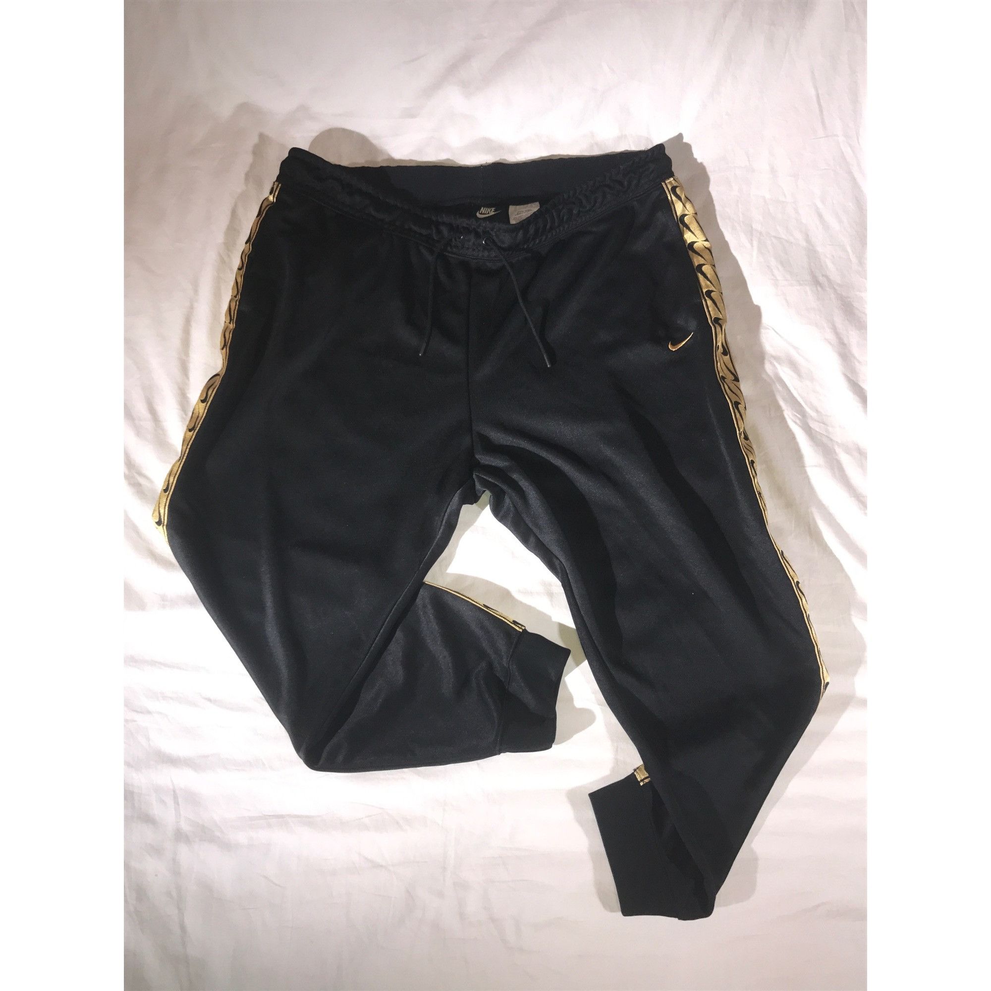 Nike Nike Women's Black & Gold Swoosh Athletic Sweatpants Joggers Size 40" / US 18 - 3 Thumbnail
