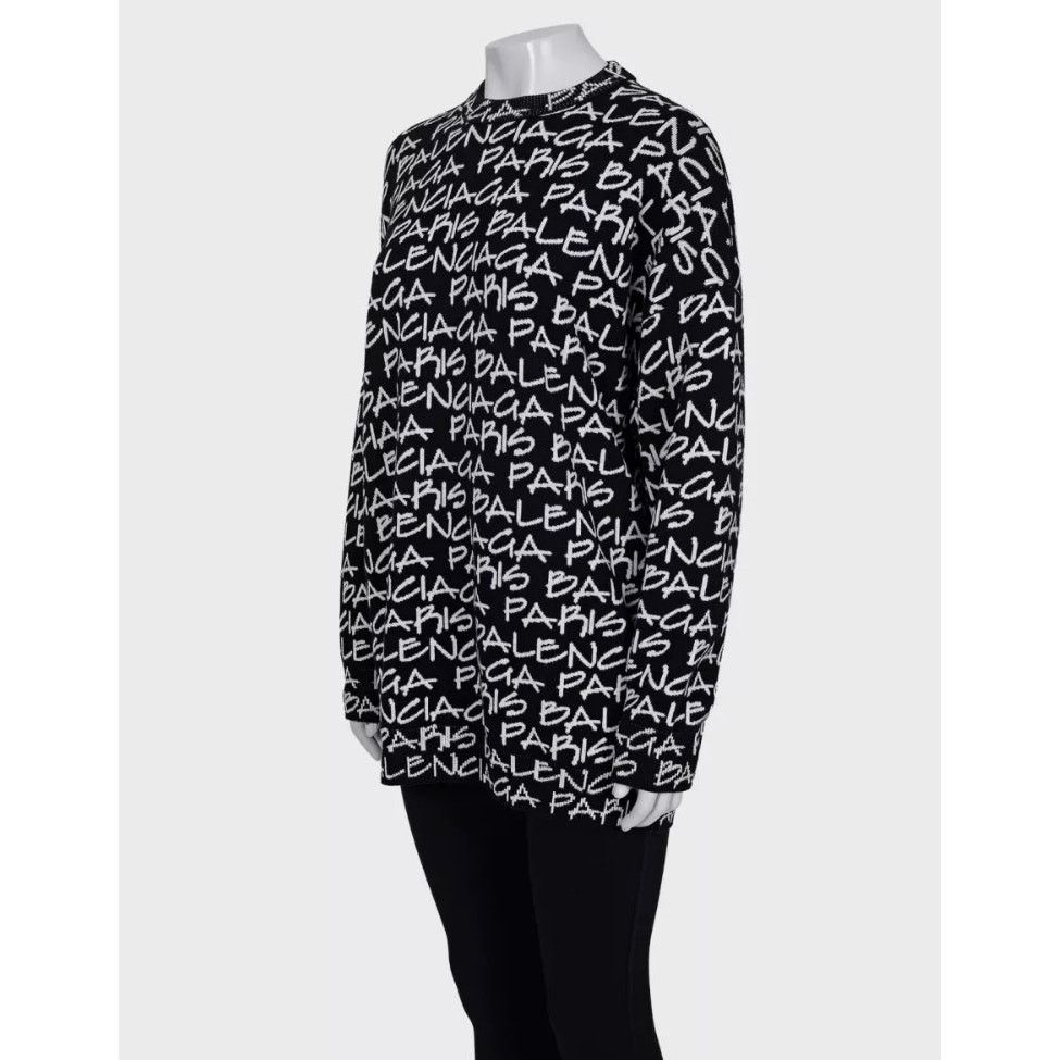 Balenciaga Balenciaga Black Oversize Logo Print Wool Sweater sz.S Size S / US 4 / IT 40 - 2 Thumbnail