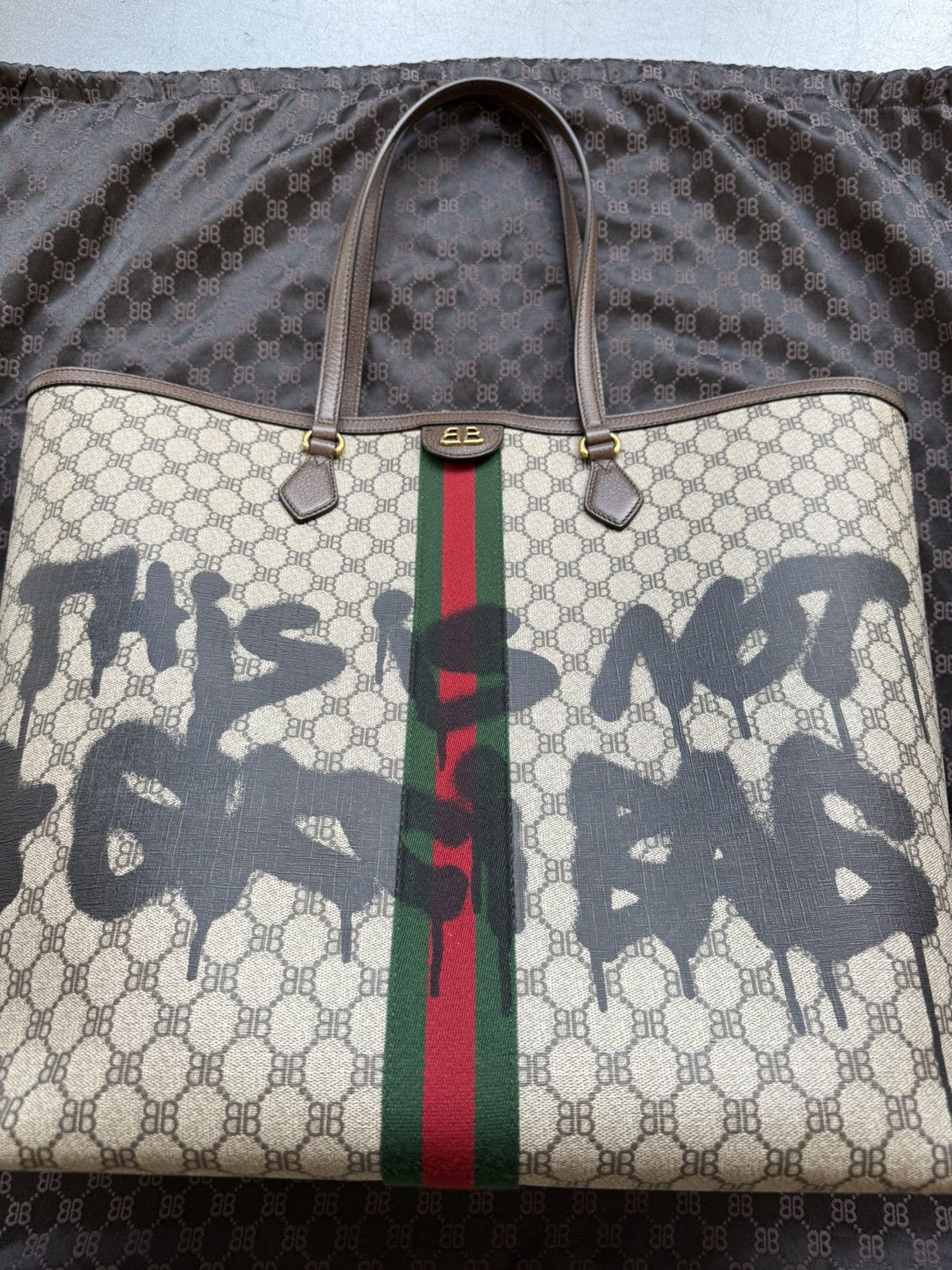 Balenciaga × Gucci Gucci Balenciaga The Hacker Project Graffiti Large Tote Bag Size ONE SIZE - 3 Thumbnail