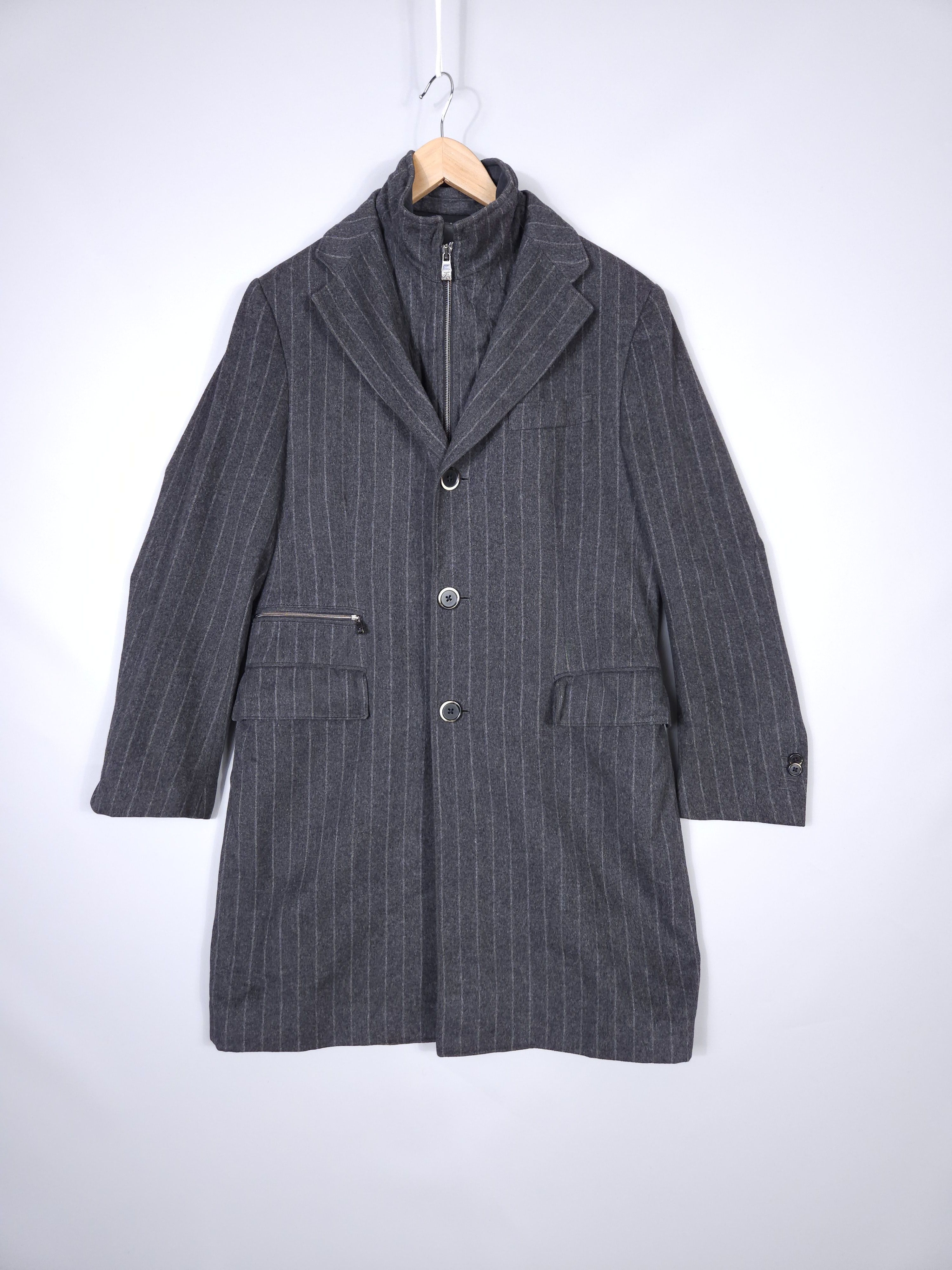 Corneliani Corneliani ID Wool Zip Coat Removable Vest Pinstripe Size US M / EU 48-50 / 2 - 1 Thumbnail